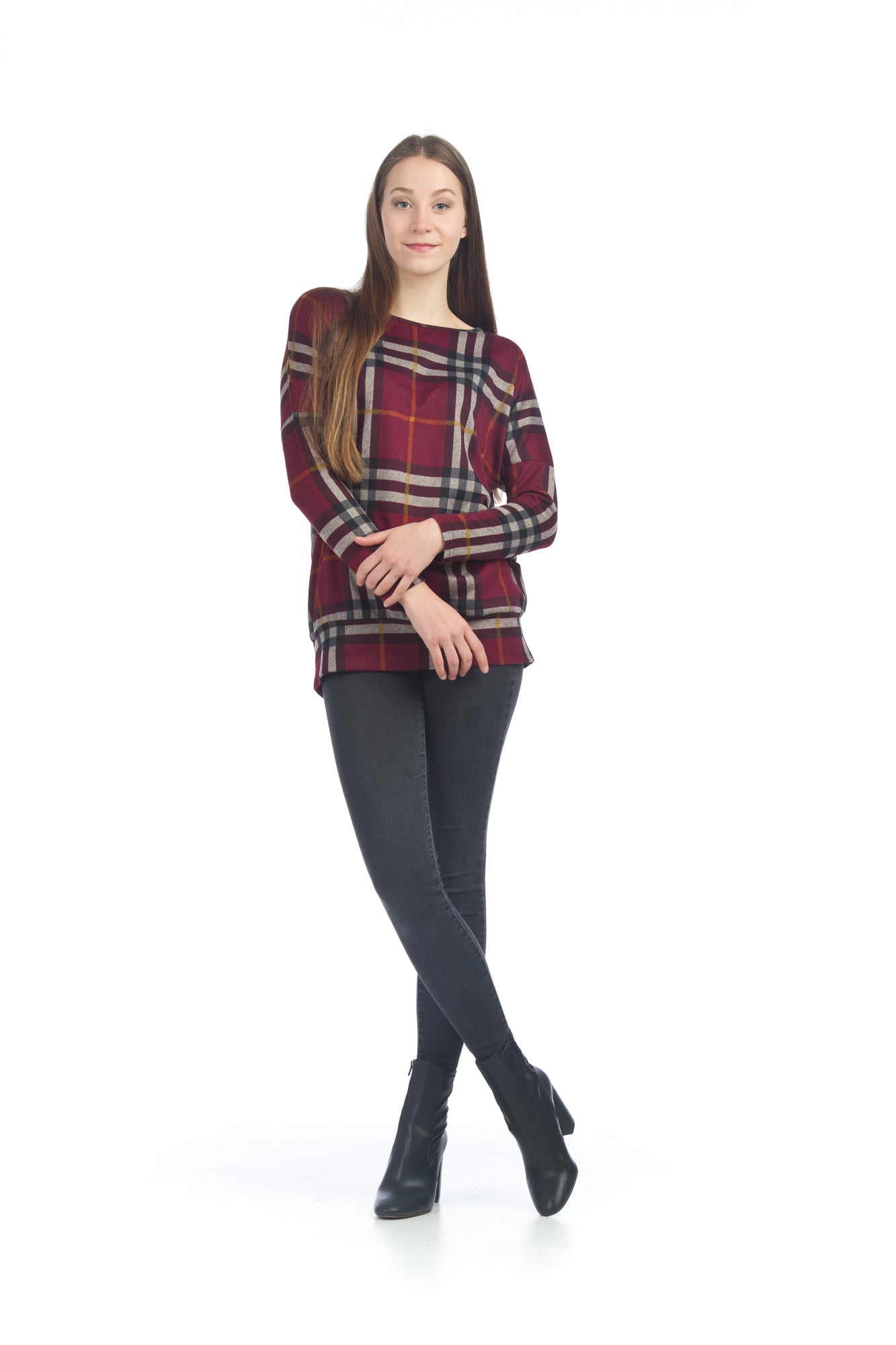 BURGN Plaid Oversized Sweatshirt with Banded Bottom