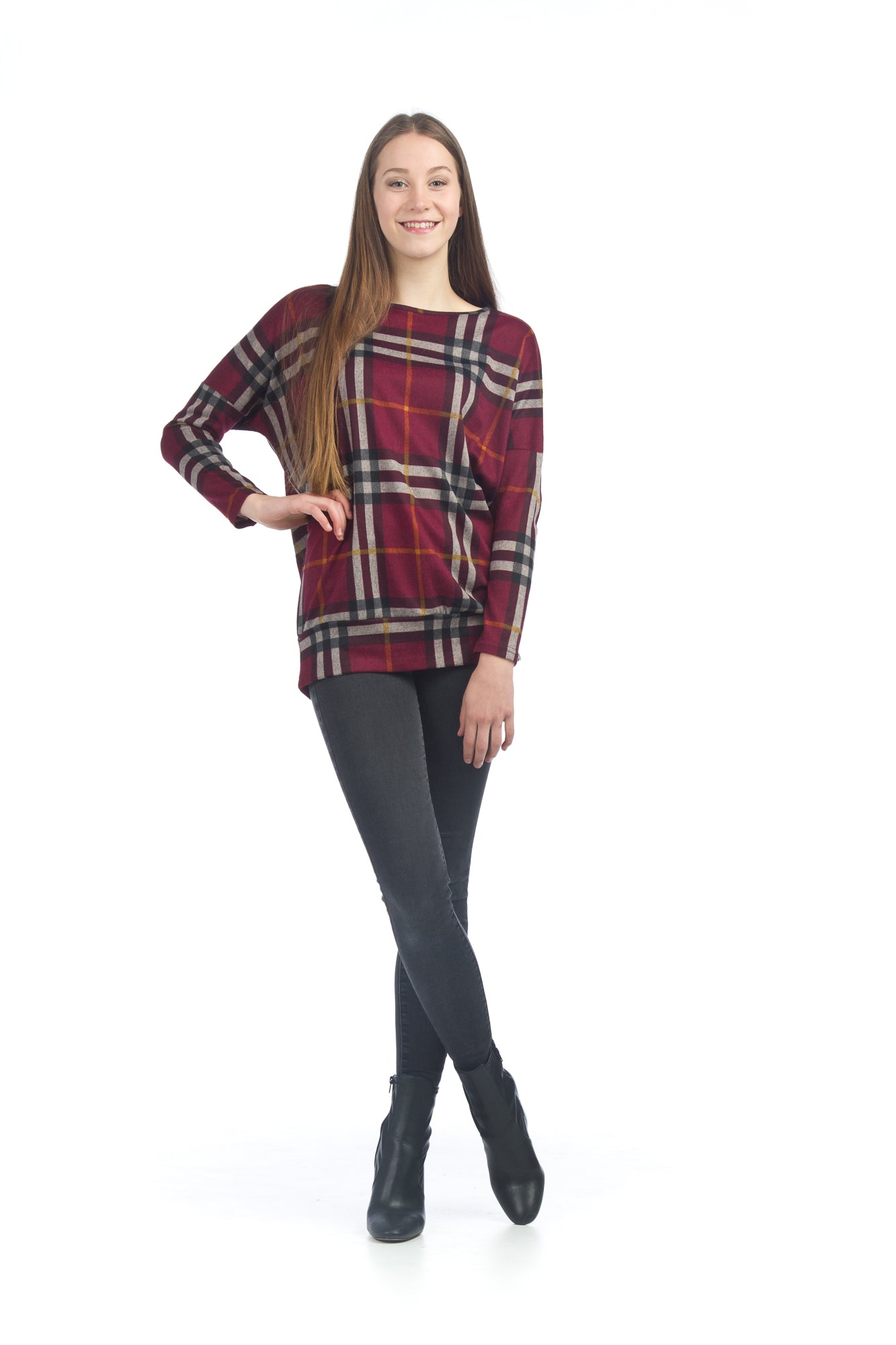 BURGN Plaid Oversized Sweatshirt with Banded Bottom