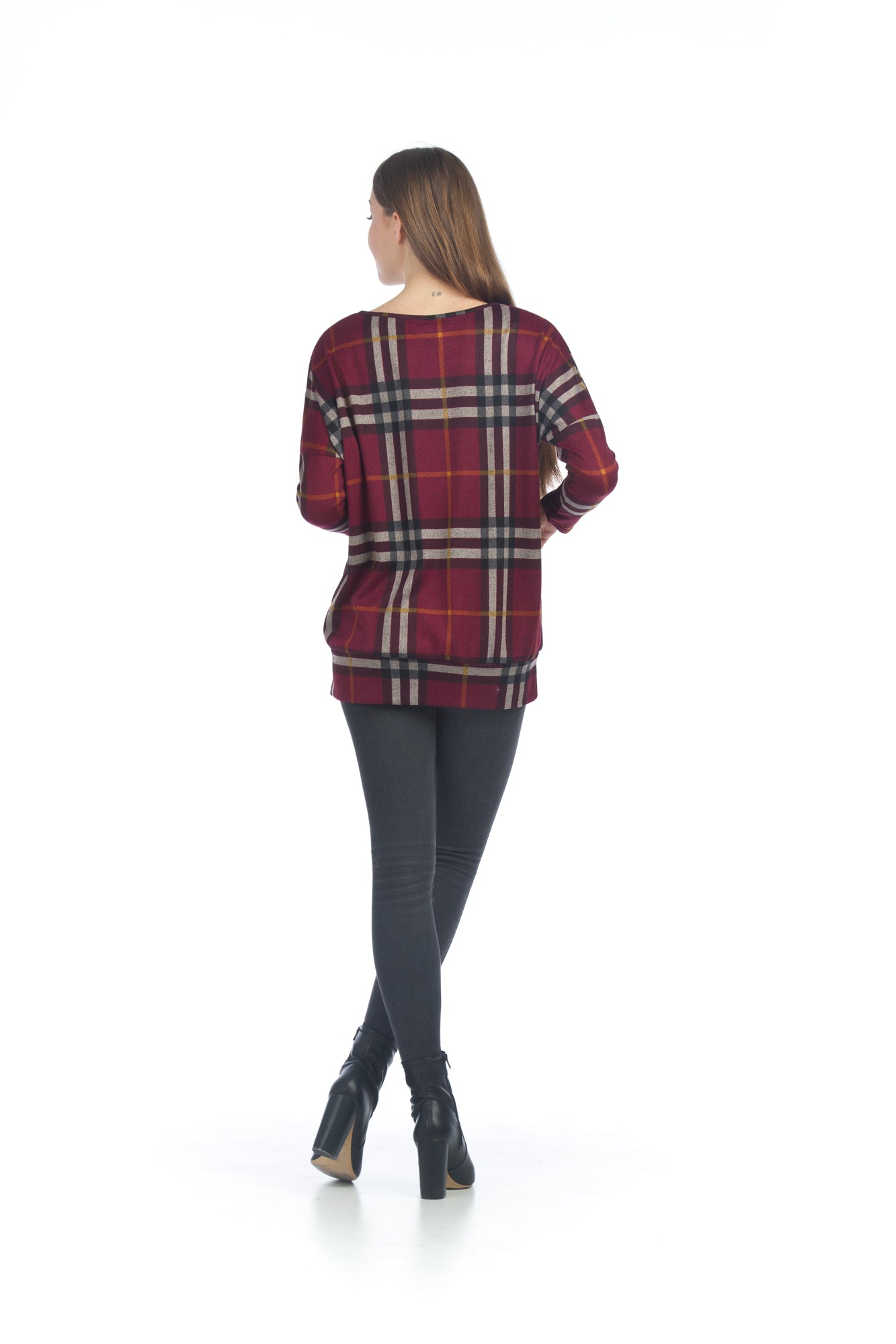 BURGN Plaid Oversized Sweatshirt with Banded Bottom