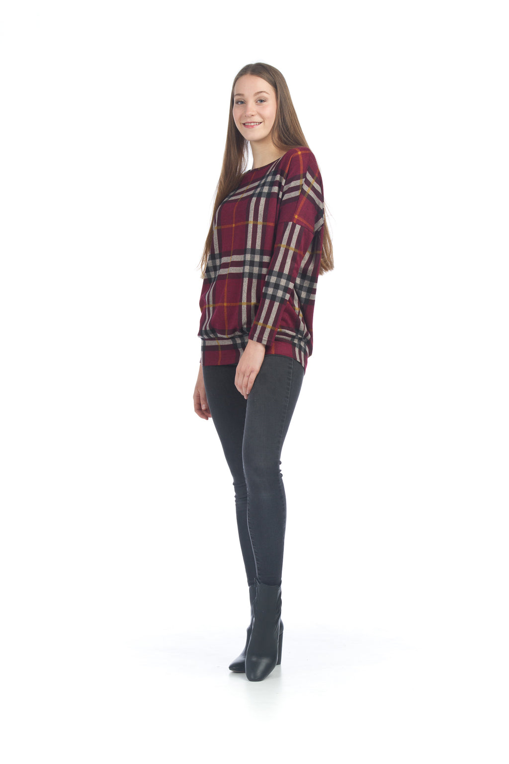 BURGN Plaid Oversized Sweatshirt with Banded Bottom