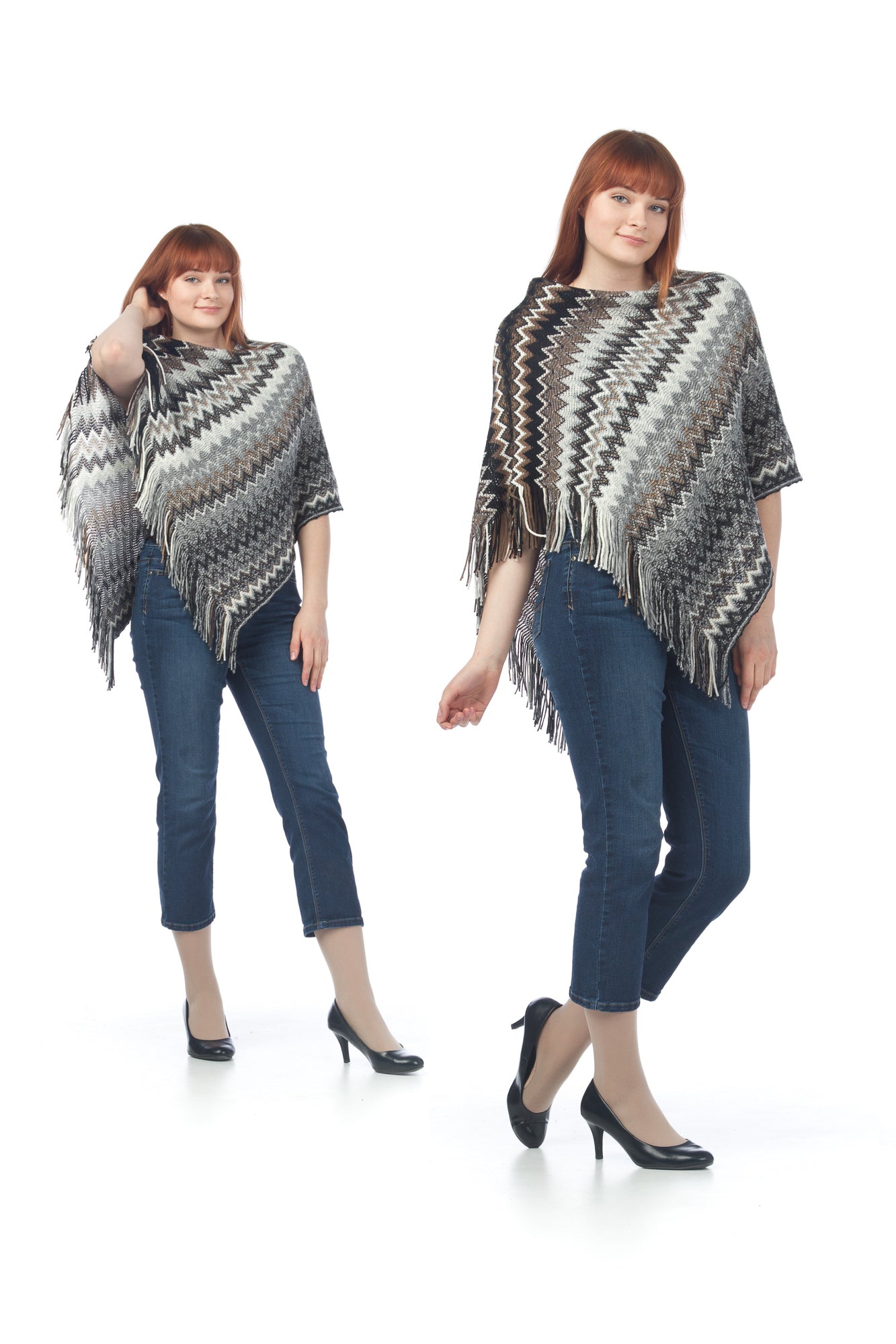 RED Global Knit Poncho with Fringe
