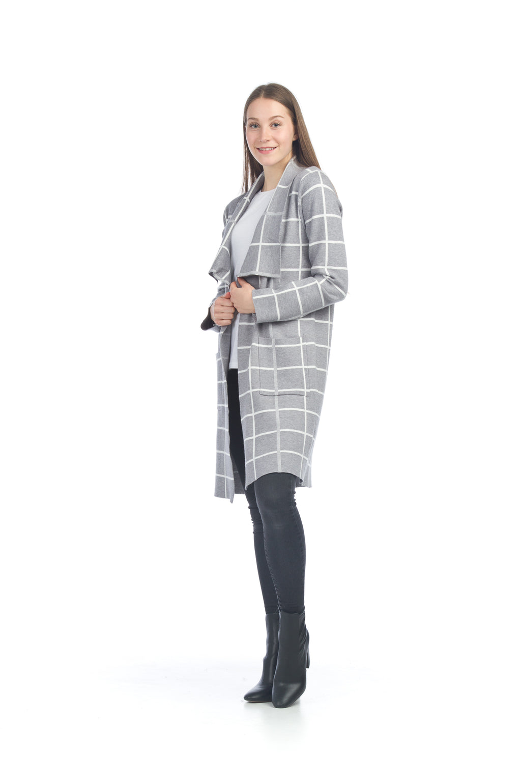 LGREY Window Pane Drape Long Cardigan with Pockets
