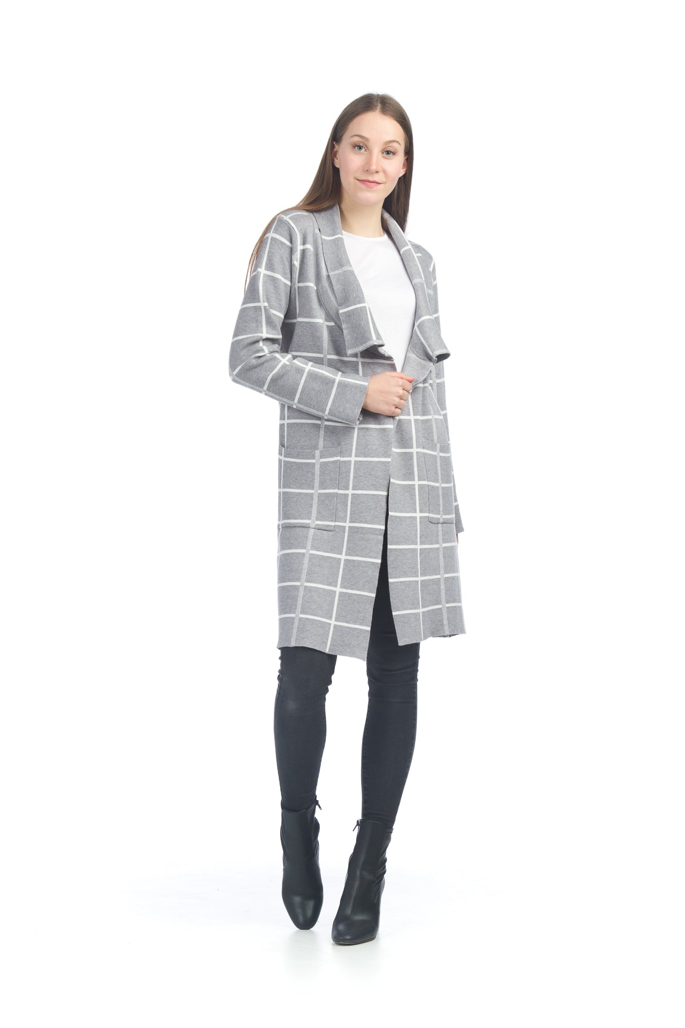 LGREY Window Pane Drape Long Cardigan with Pockets