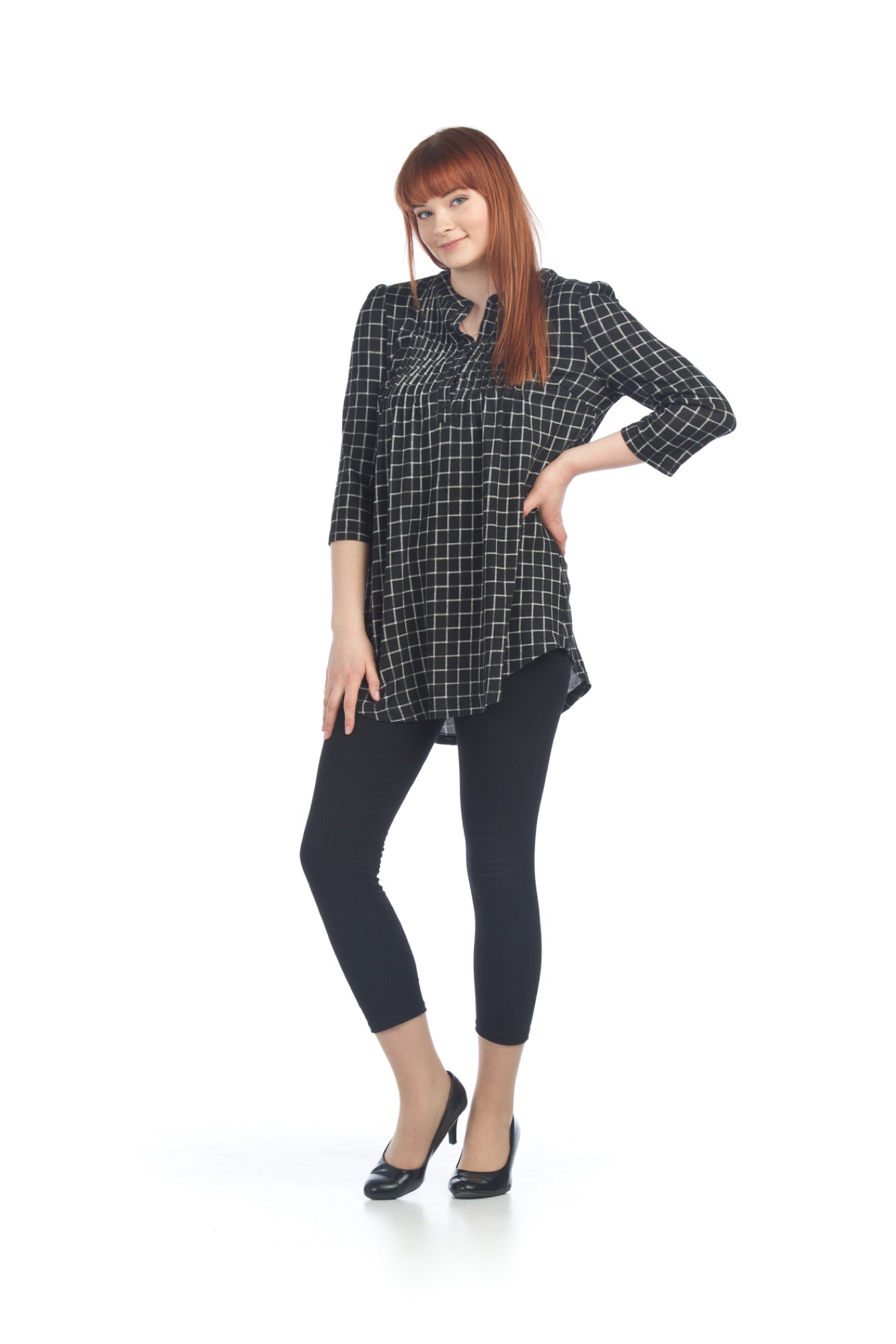 BLACK Check Pleated Tunic