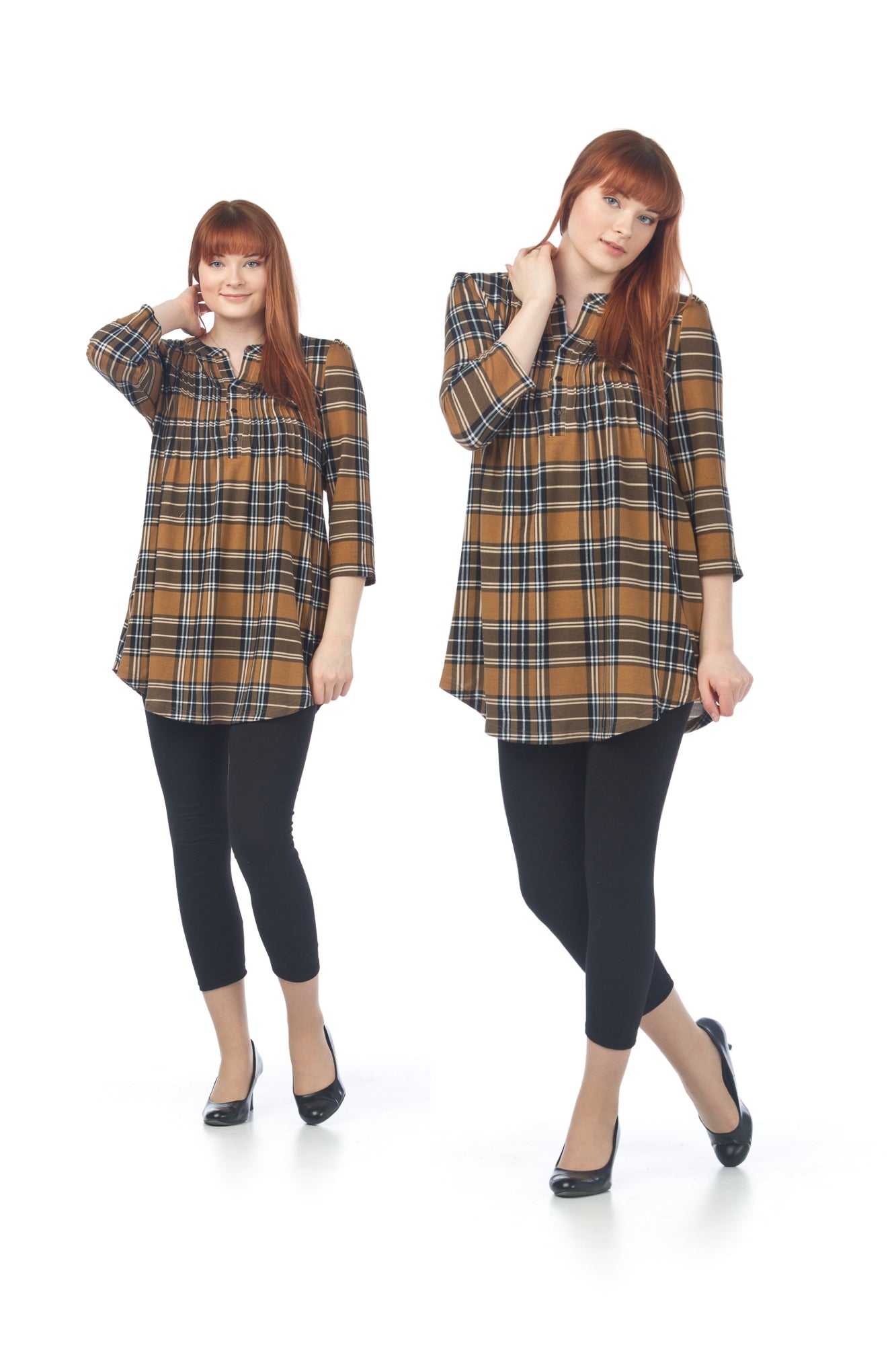 BROWN Check Pleated Tunic