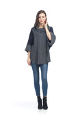 BLUE Patch Knit Poncho with Cowl Neck