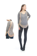 GREY Long Sleeve Knit Top with Suede Panels