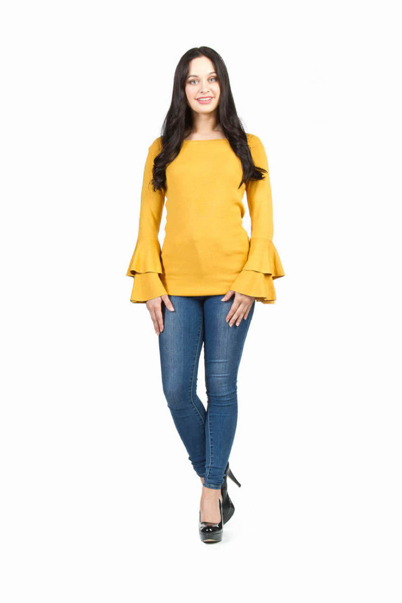 MUSTA Boat Neck Ruffle Sleeve Sweater