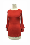 RUST Boat Neck Ruffle Sleeve Sweater