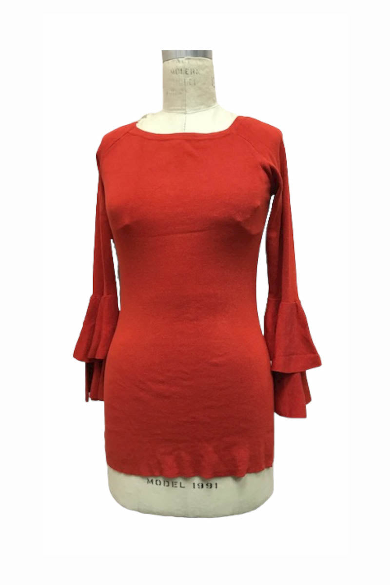 MUSTA Boat Neck Ruffle Sleeve Sweater
