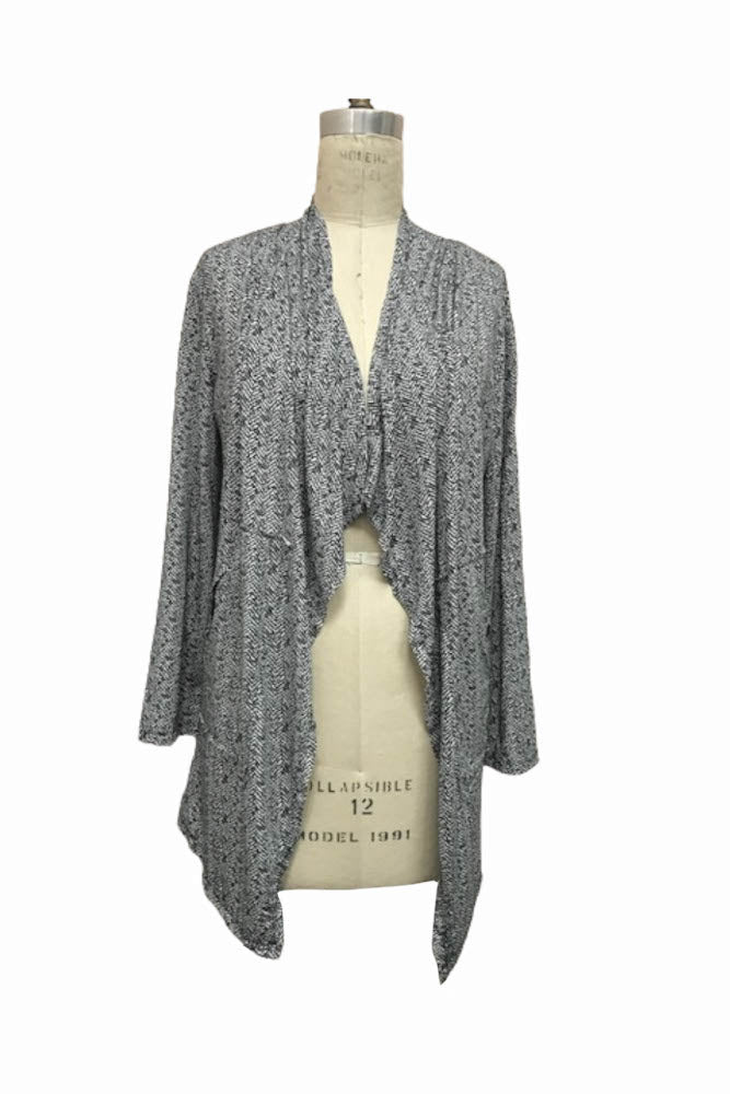 BLKWH Black  and White Print Cardigan with Pockets