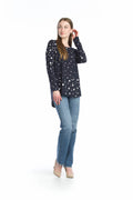 NAVY Knit High Low Sweater with Glitter Polka Dot