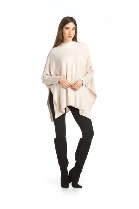 BLUSH Soft Stretchy Poncho Sweater w Cable Knit Design