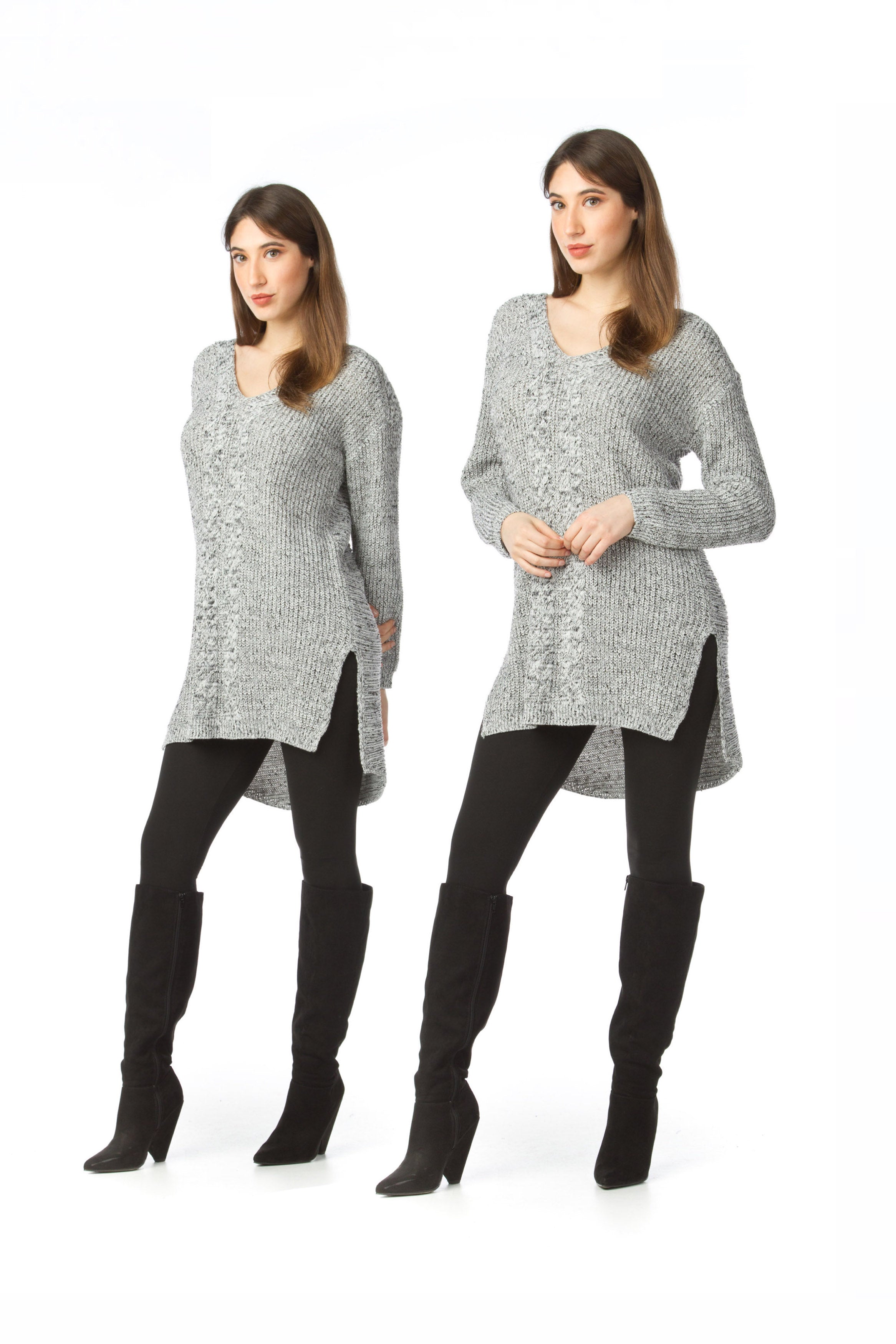GREY Step Hem Sweater wtih Cable Knit Design