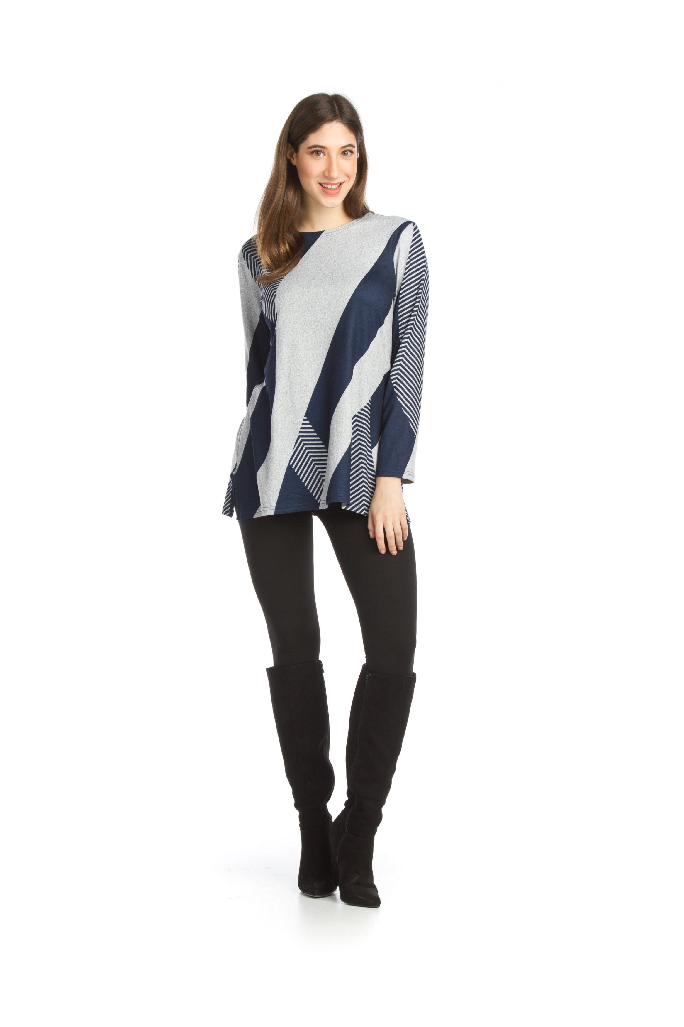 GREY Assymetrical Striped Knit Sweater