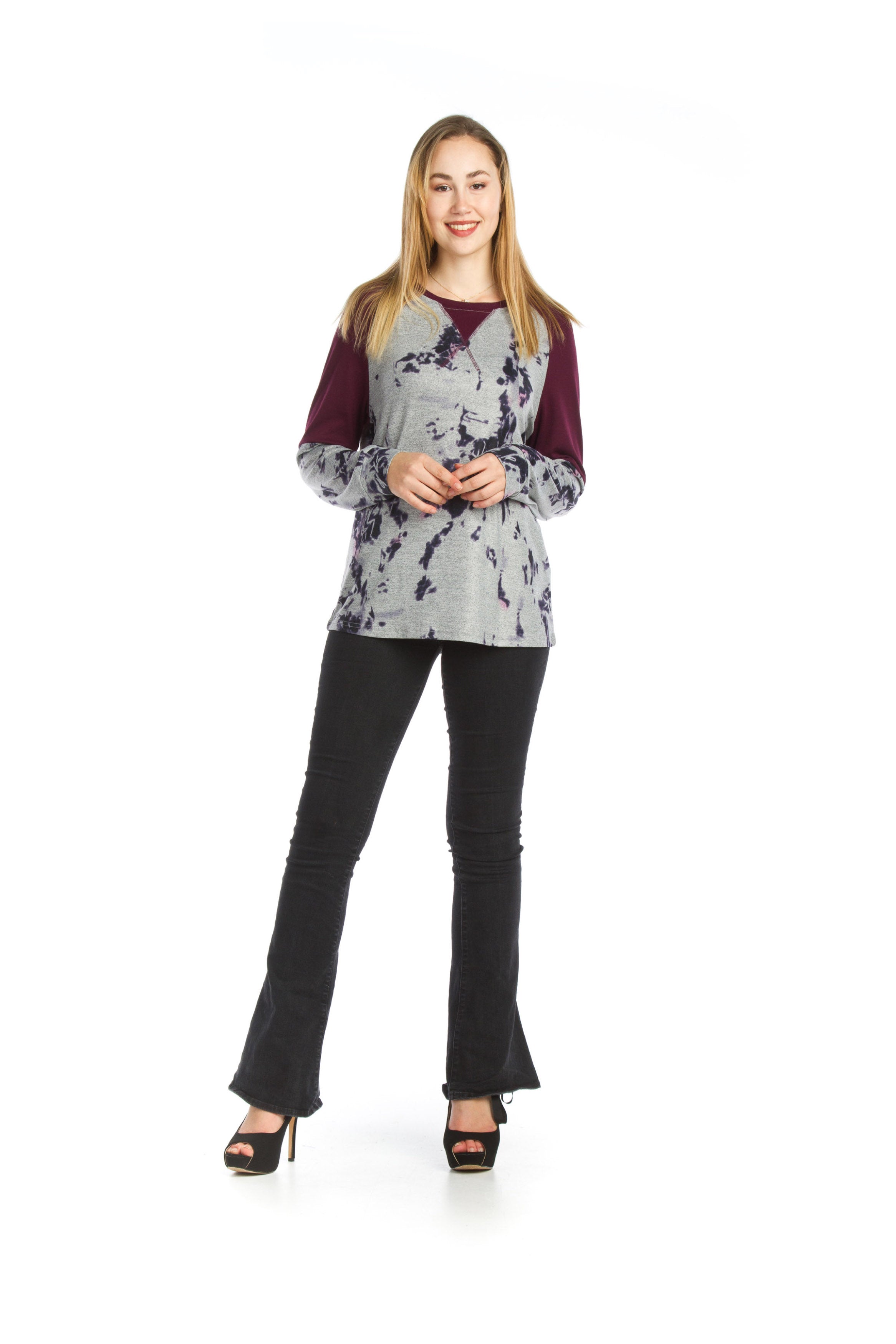 GREY Stretchy Floral Sweater with Silid Panels