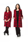 RED Plaid Stretch Cardigan with Tie Belt and Sleeves