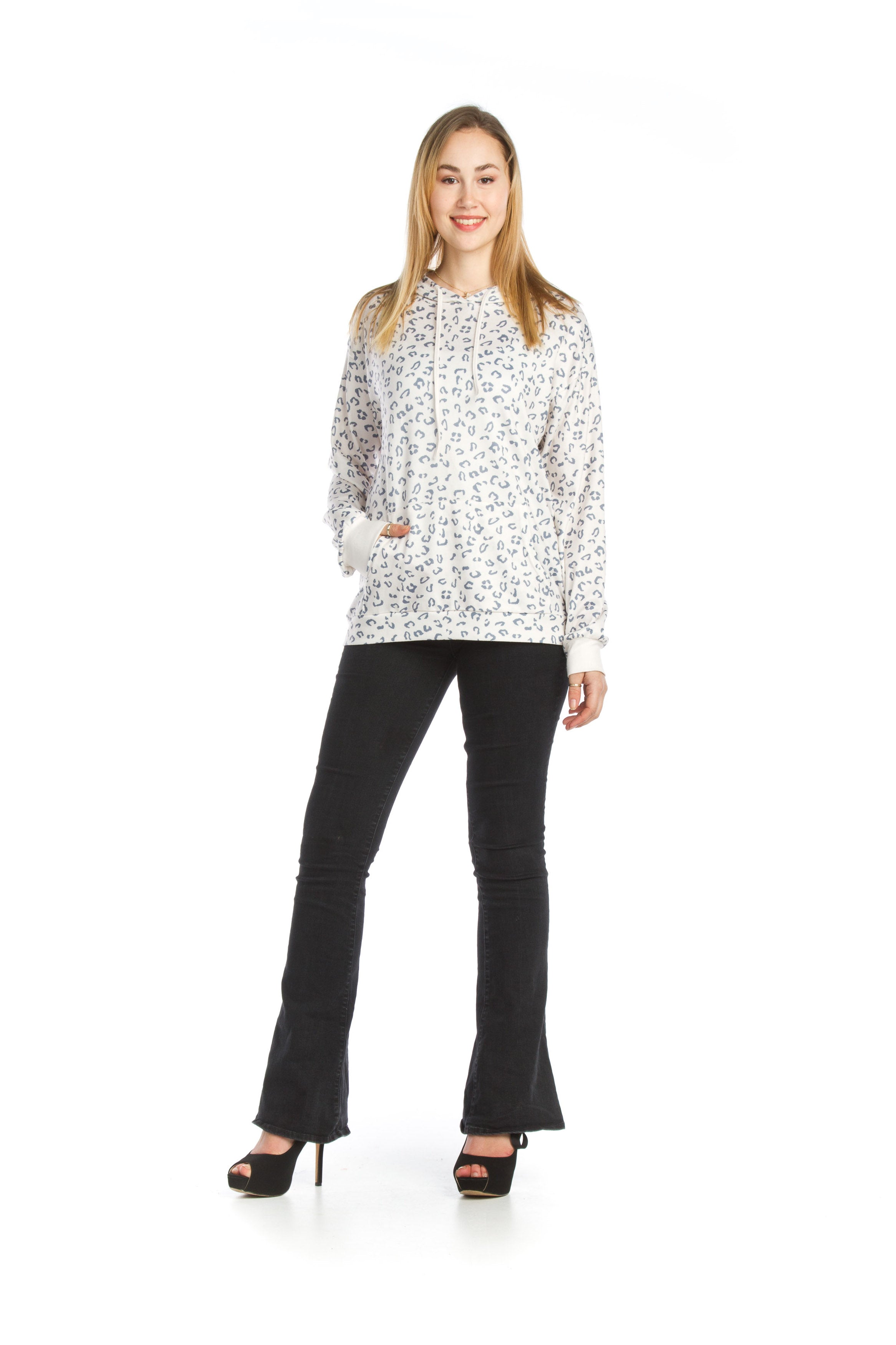 CREAM Knit Leopard Print Hoody with Kangaroo Pocket