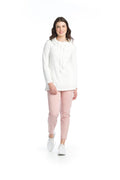 WHITE Waffle Knit Cowl Neck Tunic  with Pockets