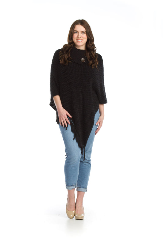 BLACK Knit Poncho with Tassles