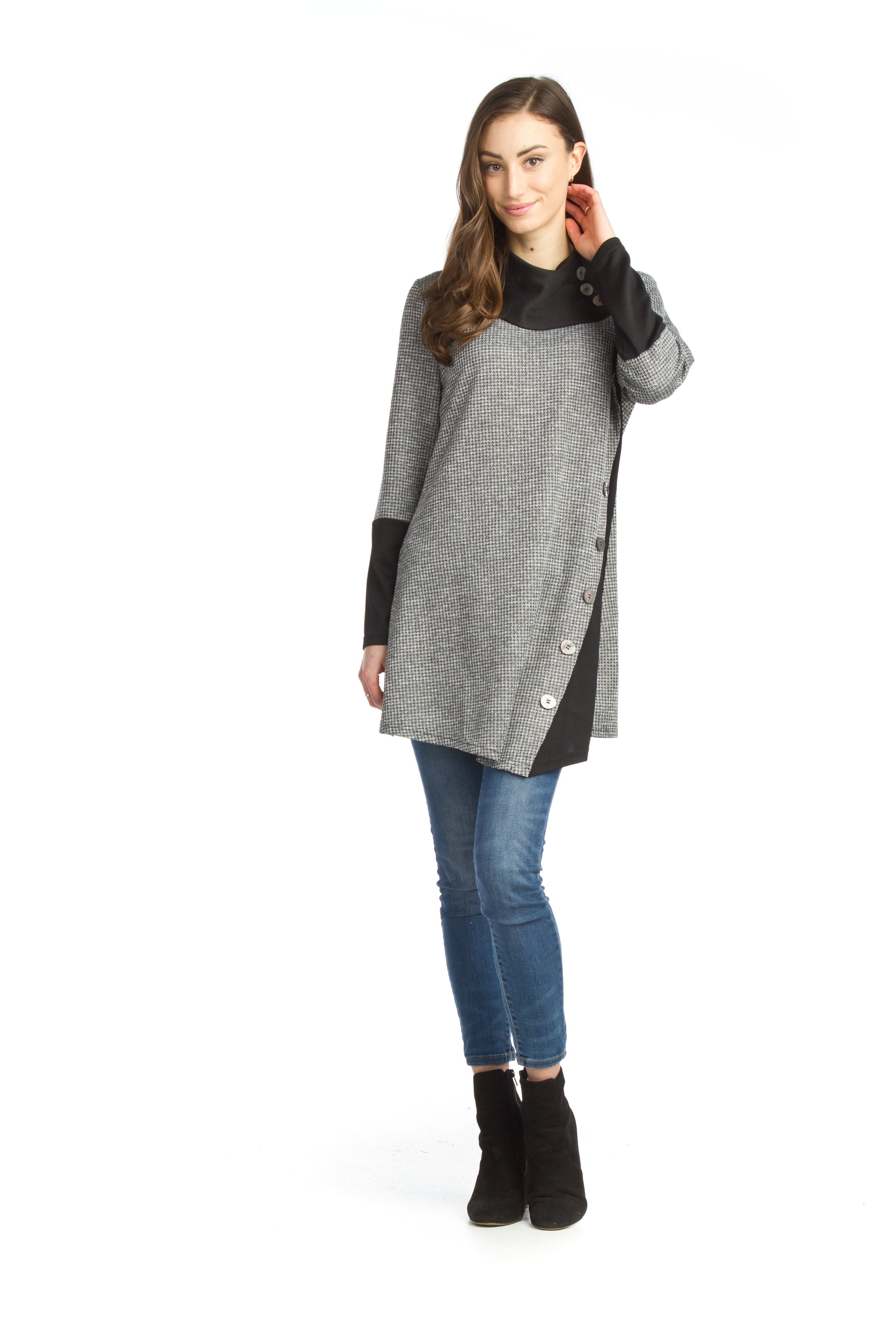 CHARC Knit Tunic with Soft Paneks and Button Detail