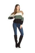 MULTI Striped Color Blocked Sweater w Baloon Sleeves