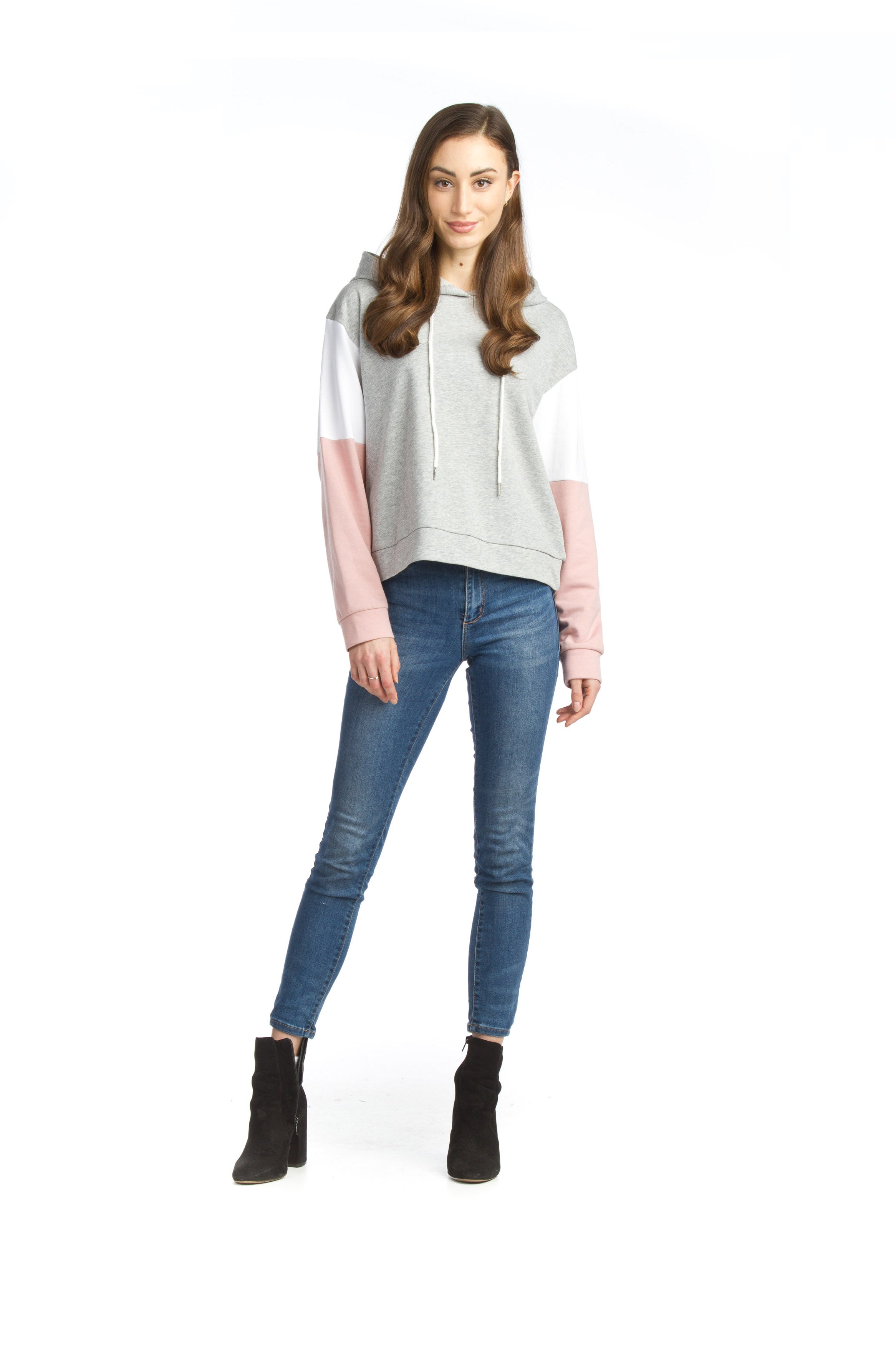 GREY Color Blocked Hoody with Pockets