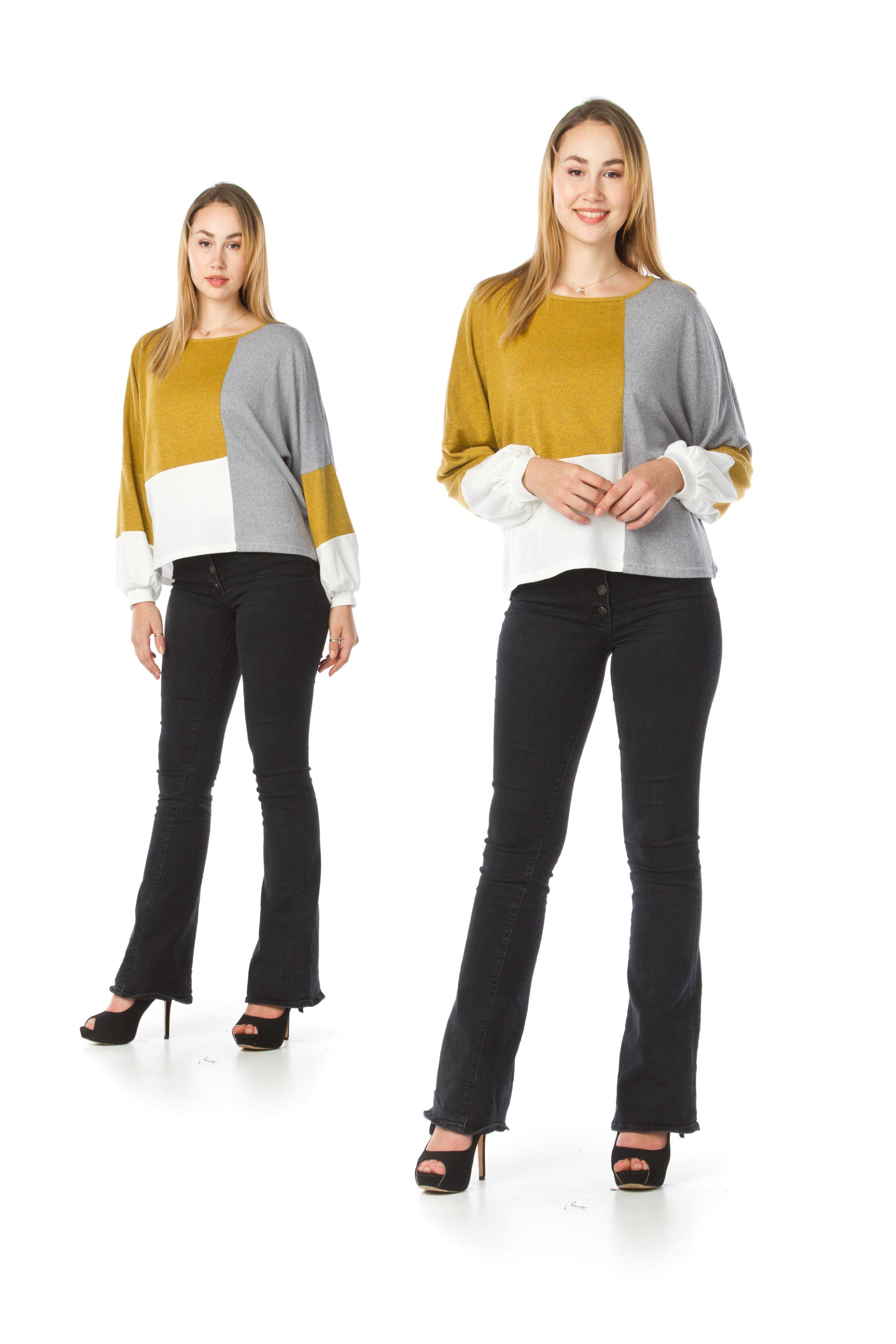 MUSTA Color Blocked Sweater with Baloon Sleeves