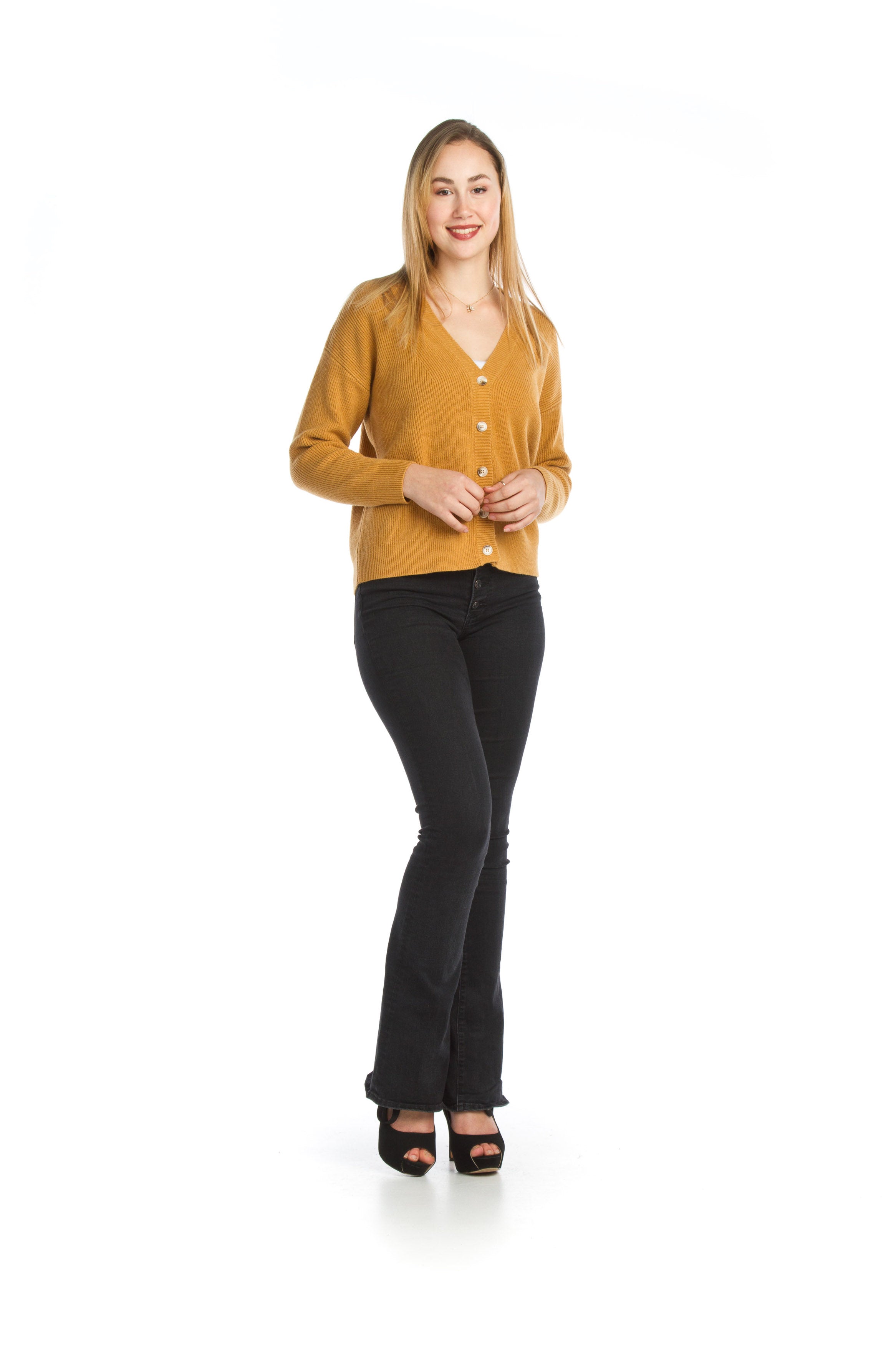 MUSTA Ribbed Button Front Cardigan