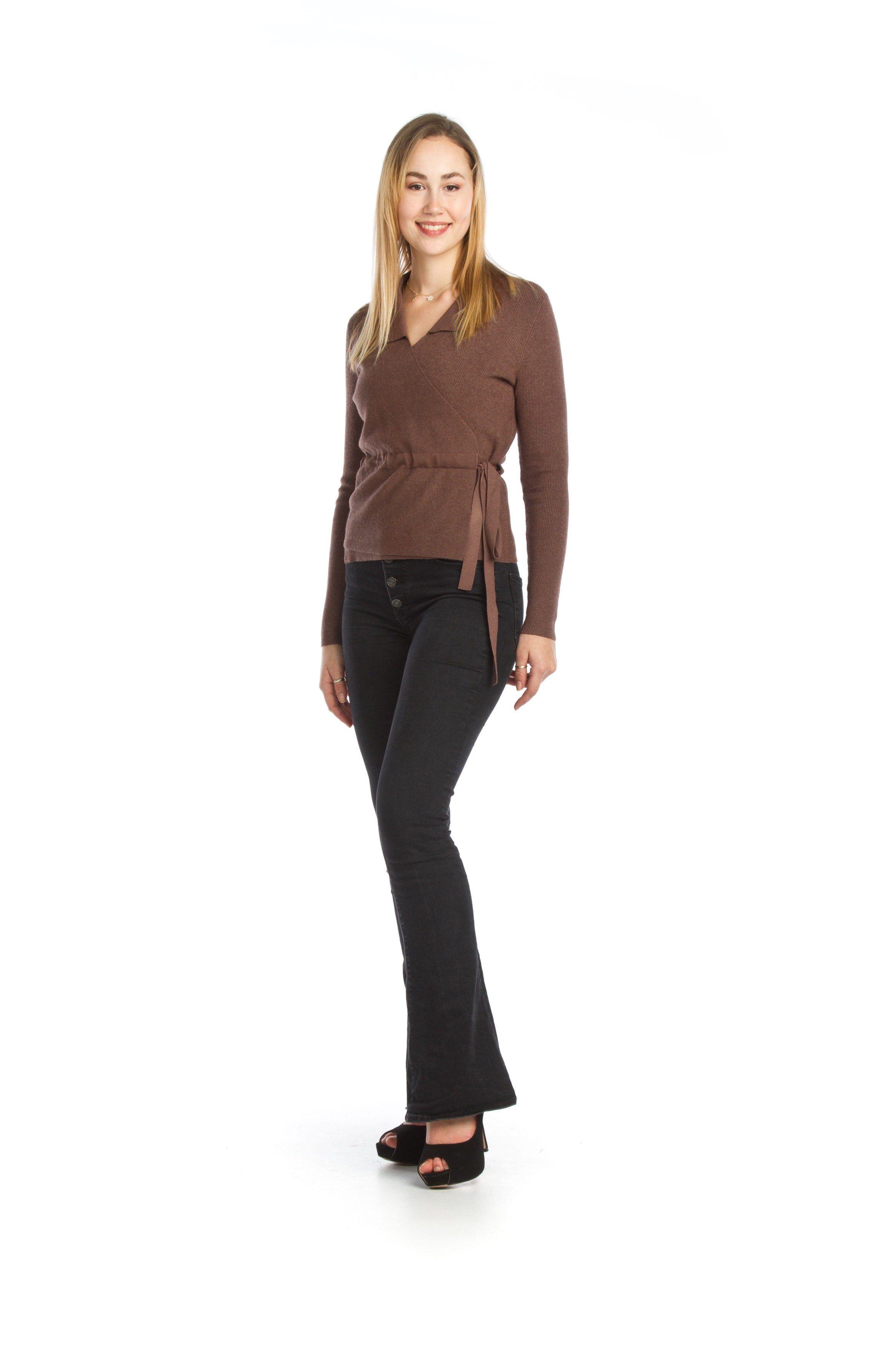 BROWN Wrap Style Sweater Top
