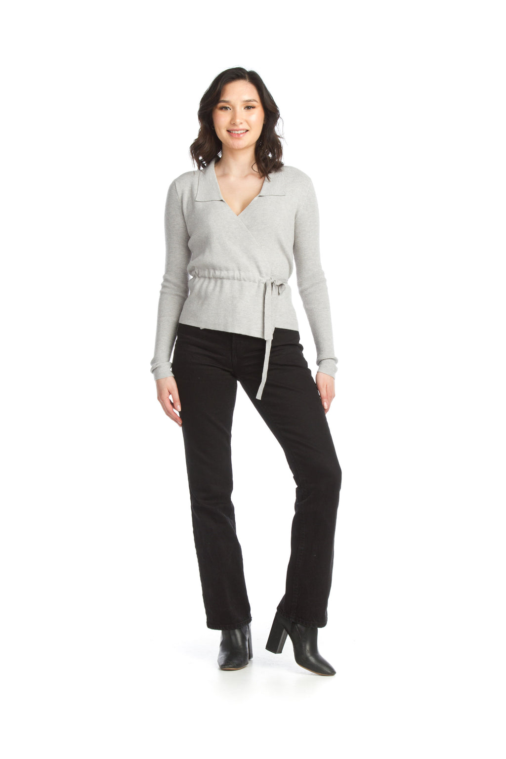 BROWN Wrap Style Sweater Top
