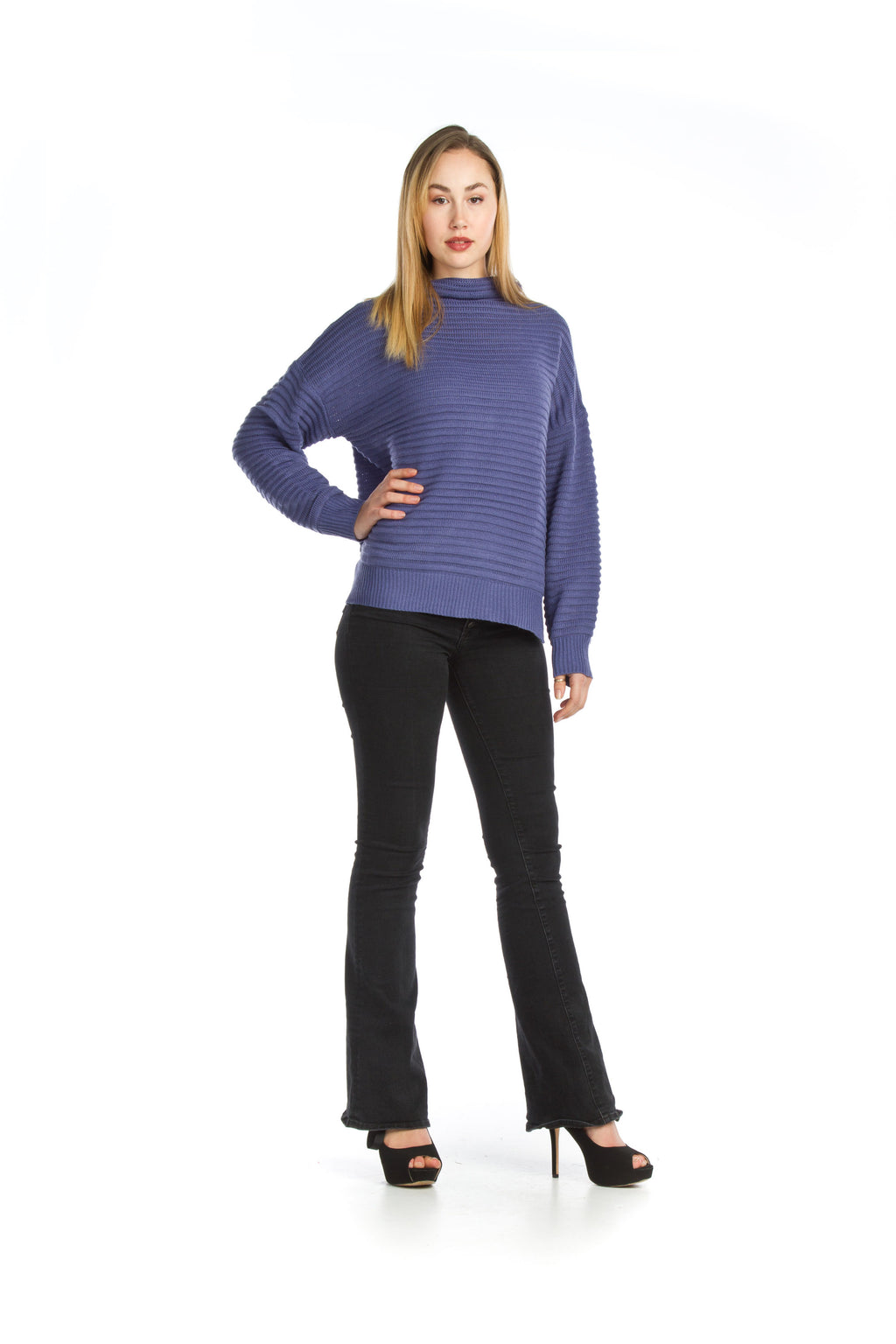 CREAM Ribbed Mock Neck Sweater