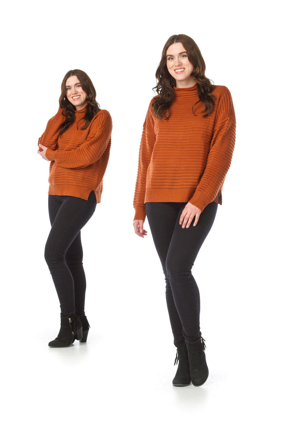 CREAM Ribbed Mock Neck Sweater