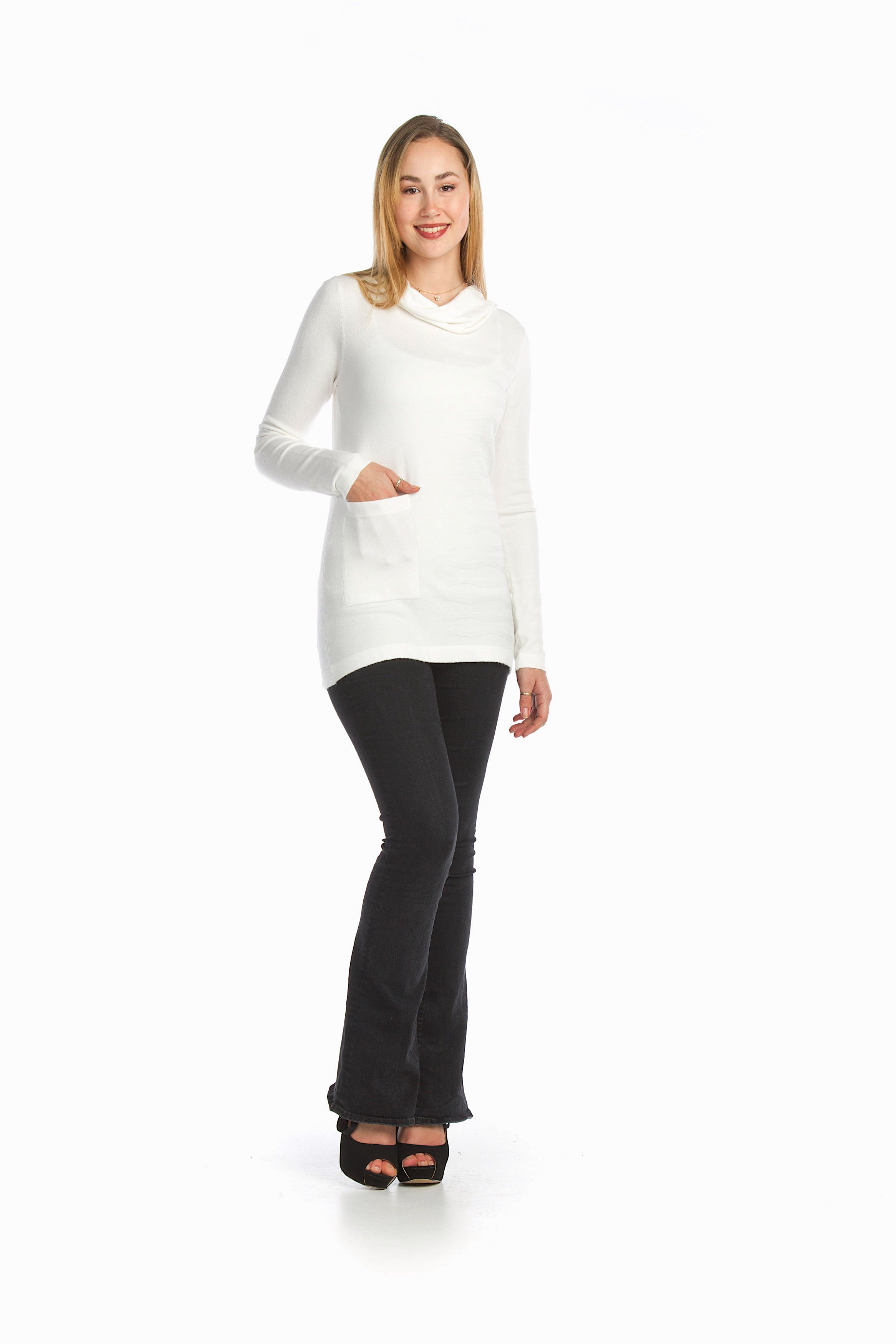 RUST Knit Cowl Neck Sweater w Horizontal Rib Detail