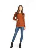 RUST Knit Cowl Neck Sweater w Horizontal Rib Detail