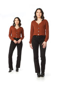 RUST Waffle Knit Button Front Baloon Sleeves Cardigan