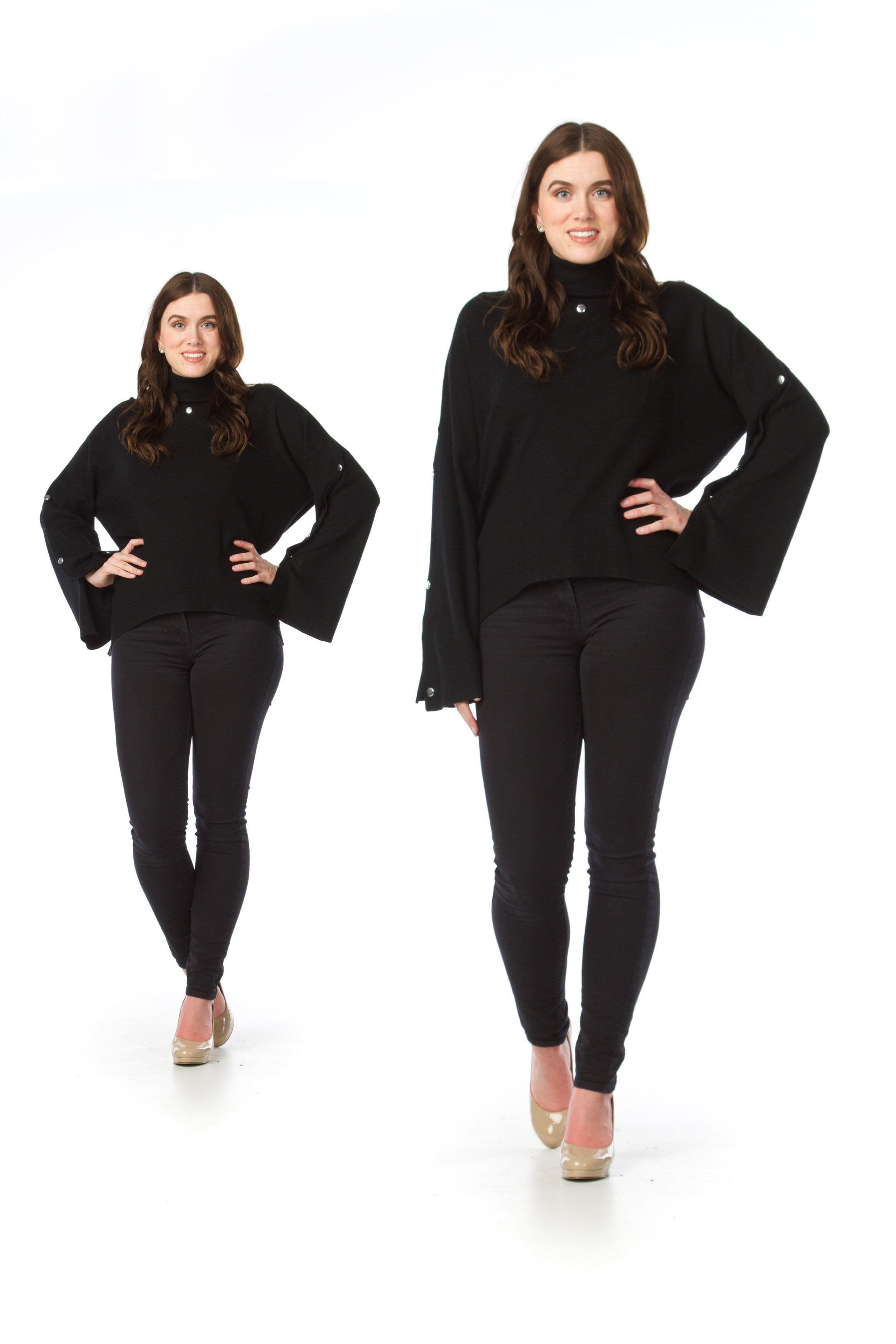 BLACK Turtle Neck Sweater with Split Sleeves