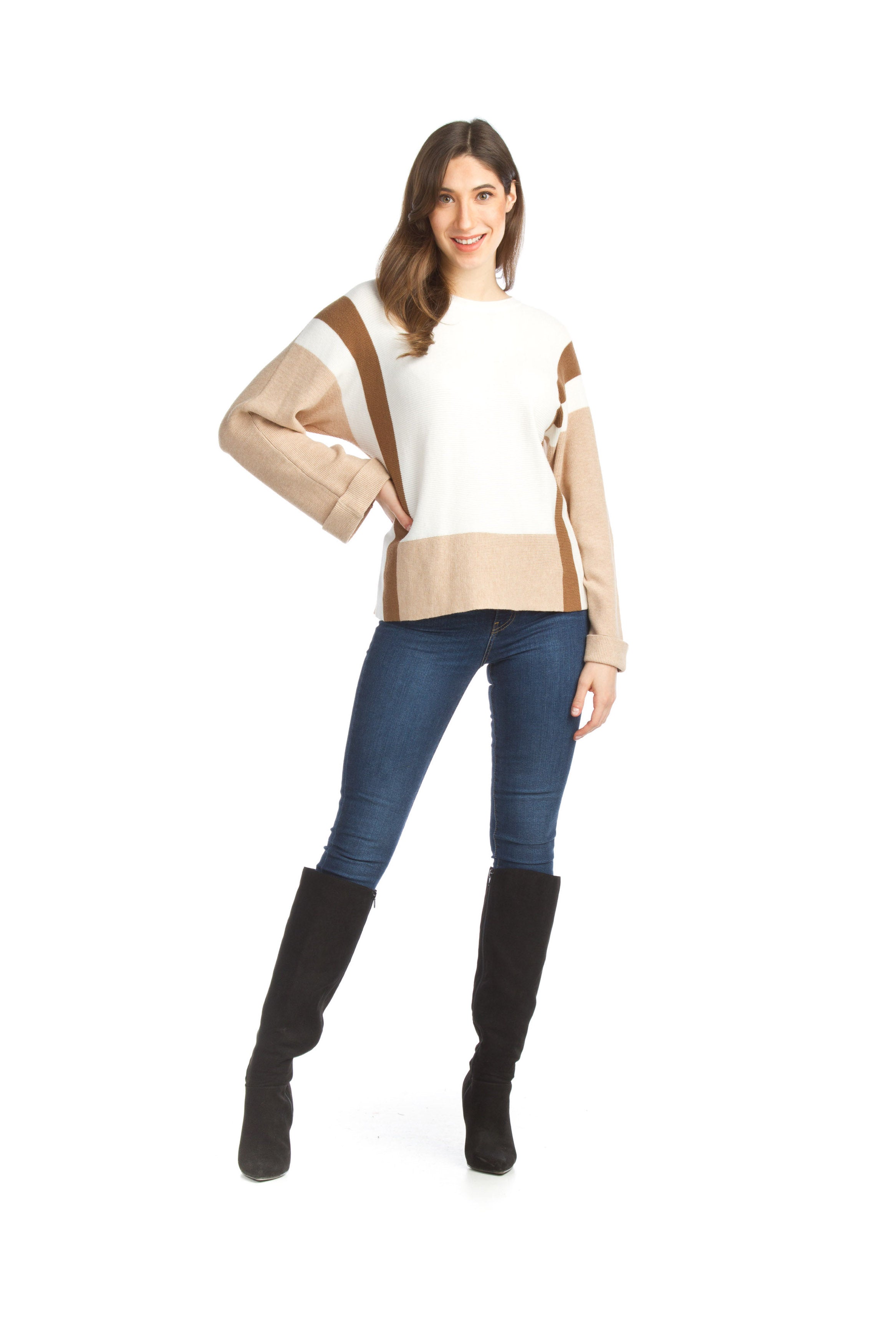 CREAM Color Blocked Sweater with Wide Sleeves