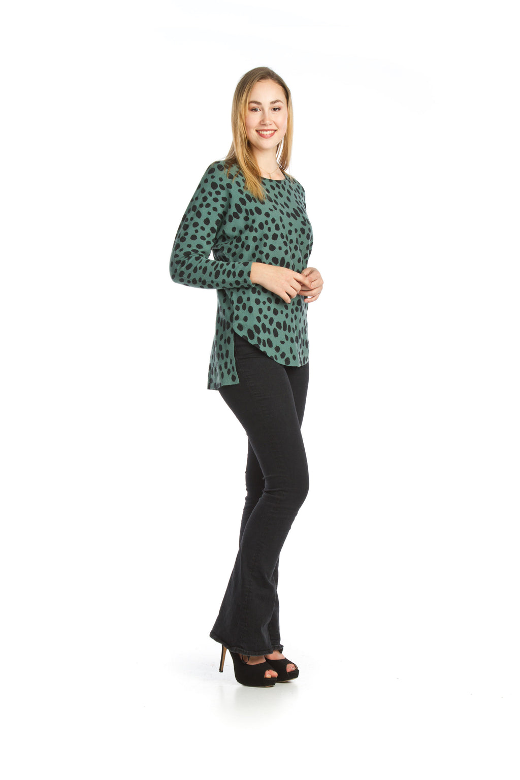 PINK Spotted Step Hem Stretchy Sweater