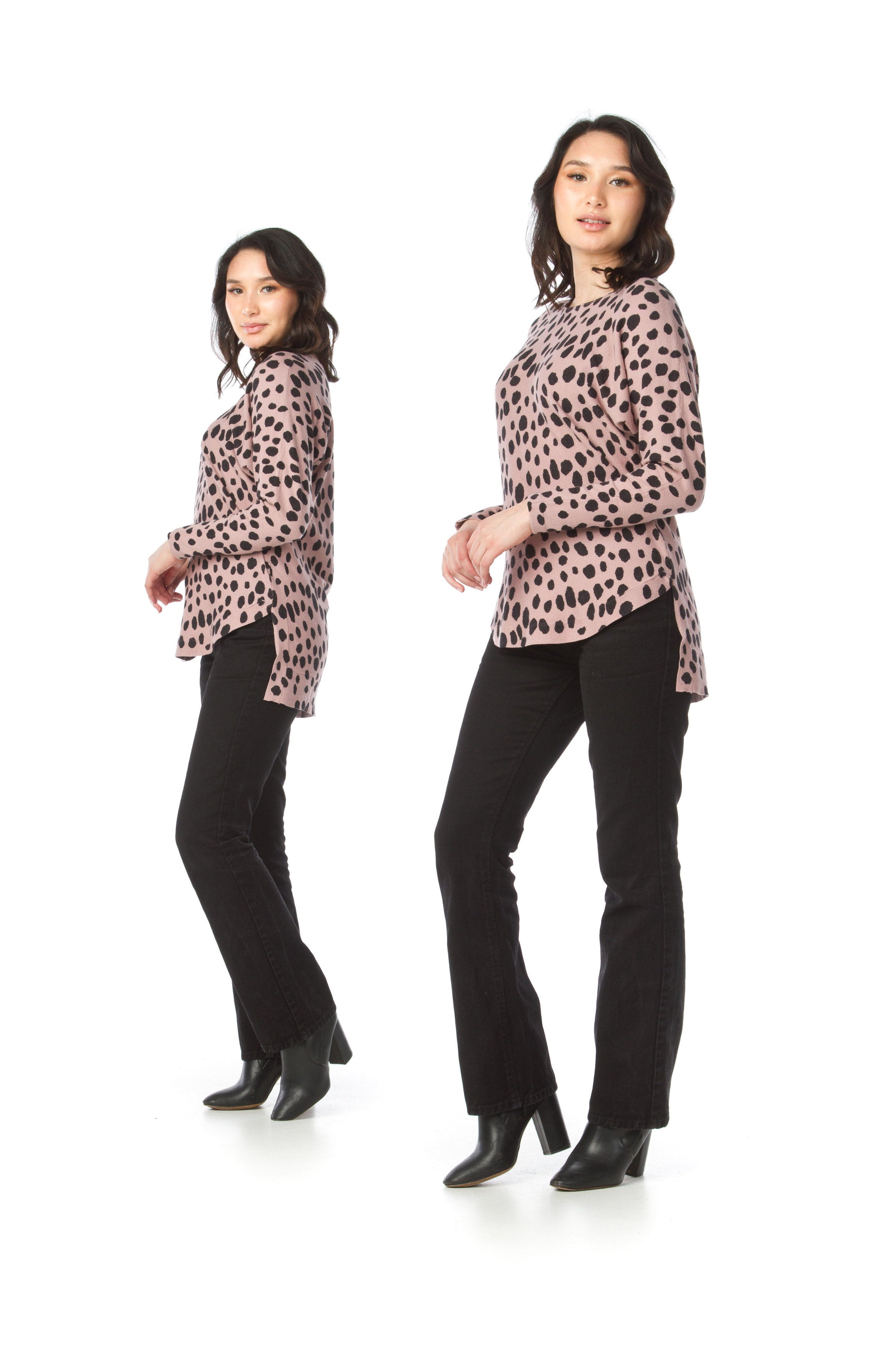 PINK Spotted Step Hem Stretchy Sweater