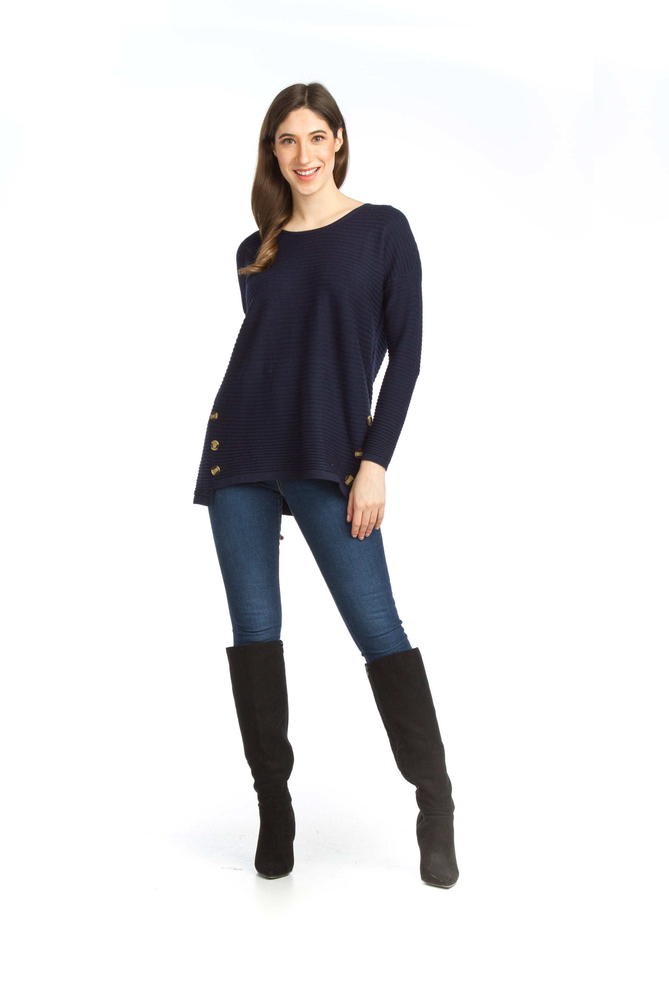 PINK Soft Ribbed Sweater with Side Button Detail