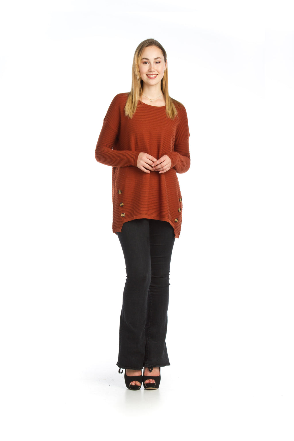 PINK Soft Ribbed Sweater with Side Button Detail