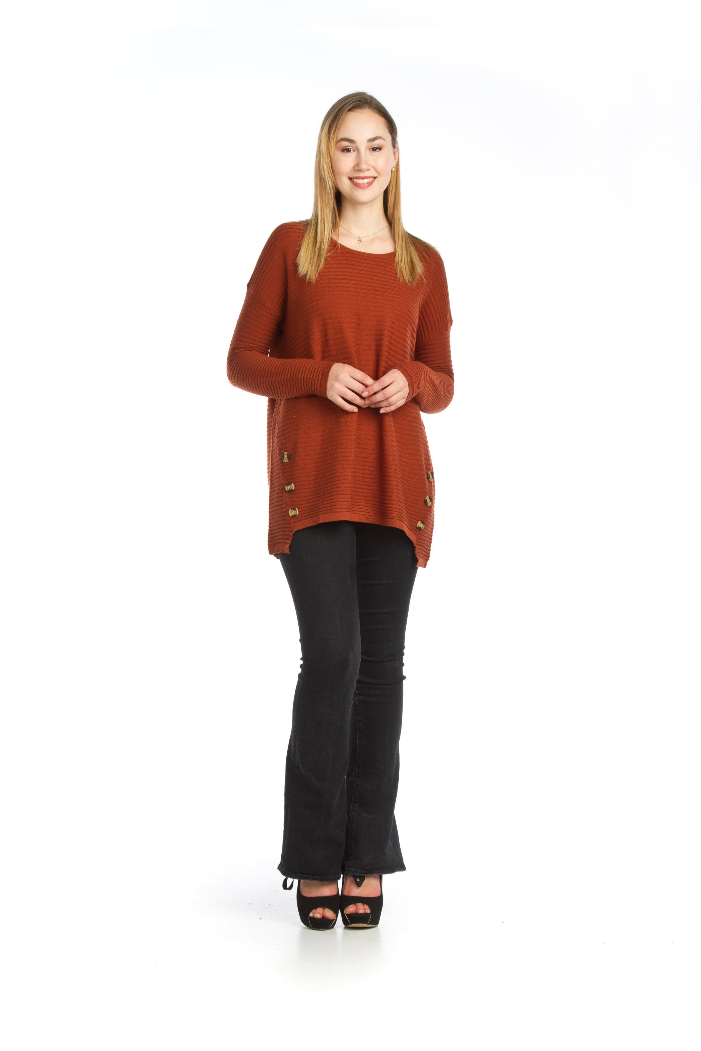 NAVY Soft Ribbed Sweater with Side Button Detail