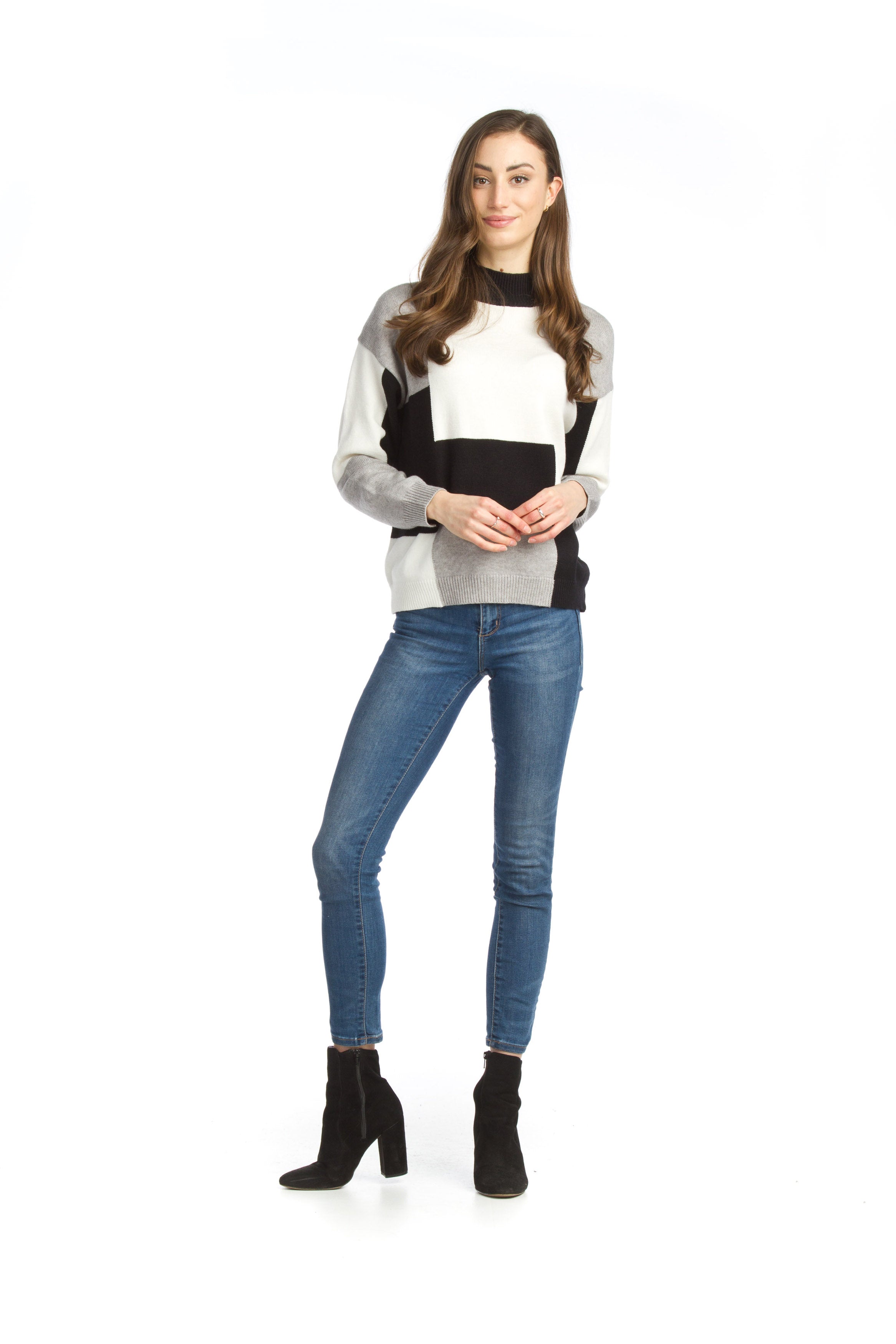 GREY Color Blocked Knit Sweater