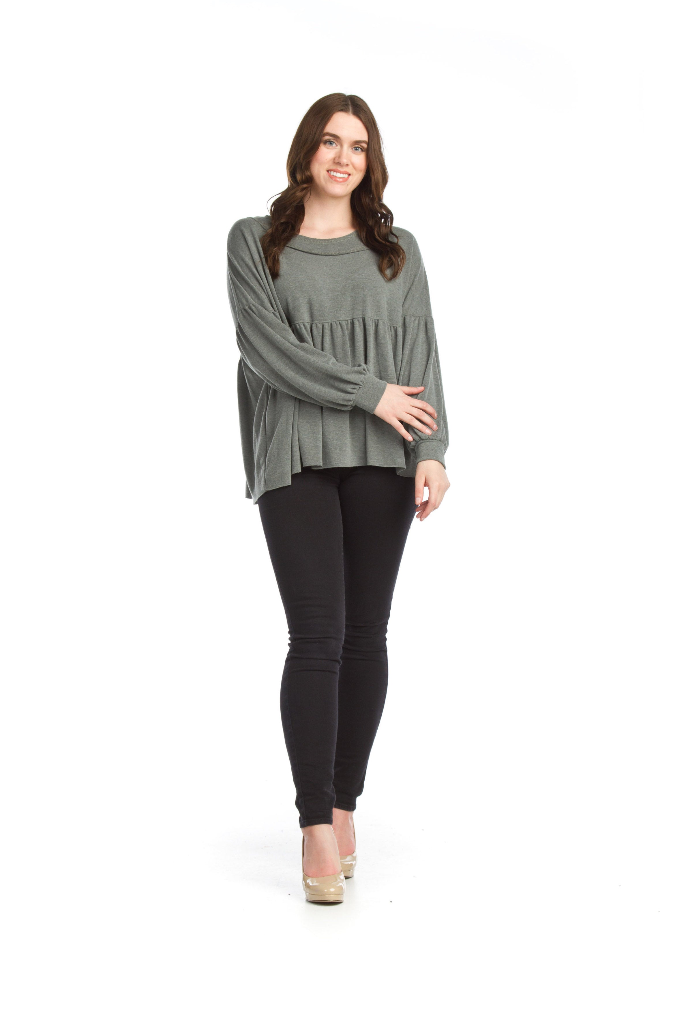 GREEN Oversized Tier Blouse with Exposed Seam