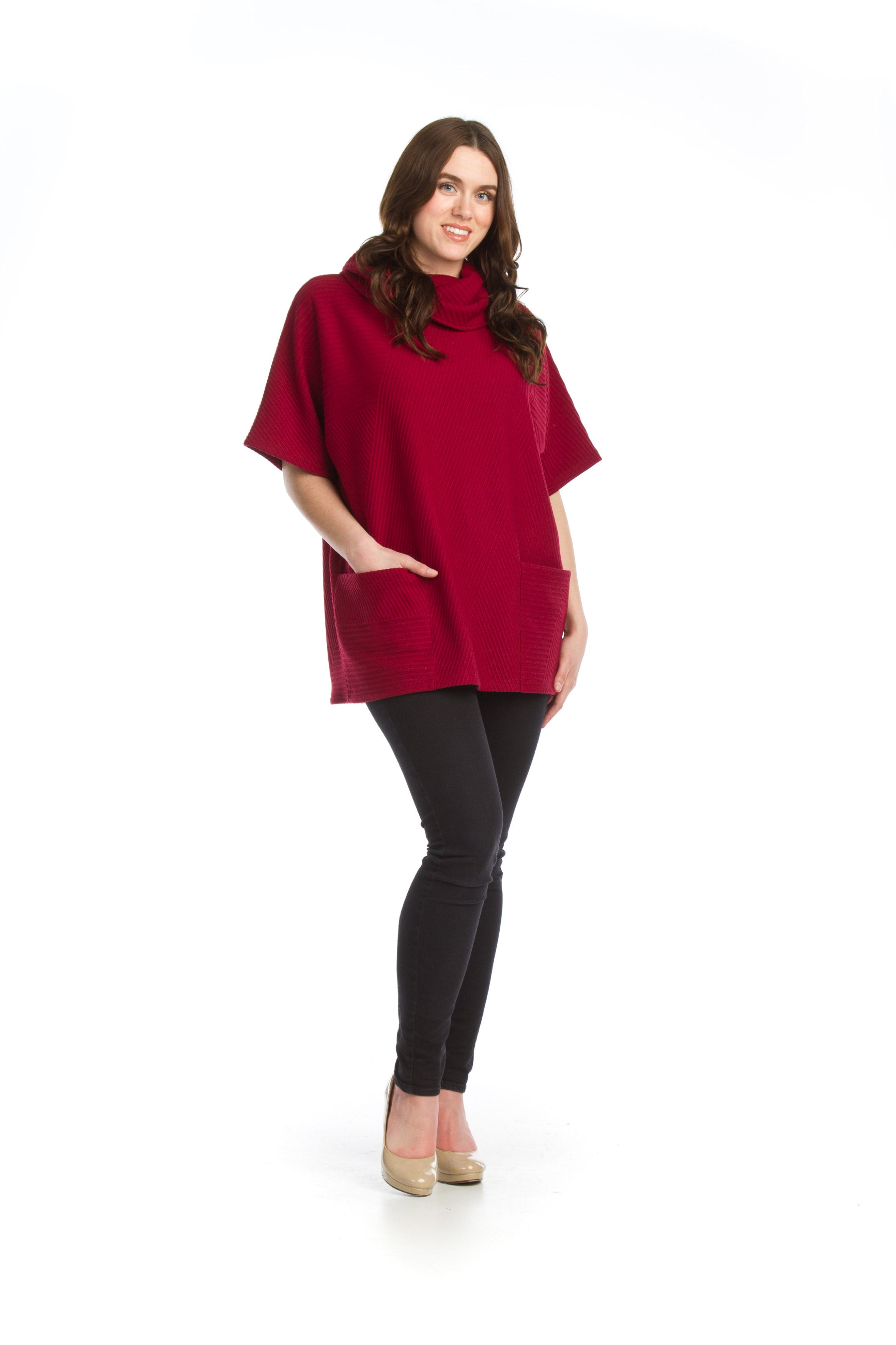 BURGN Ribbed Cowl Neck Poncho