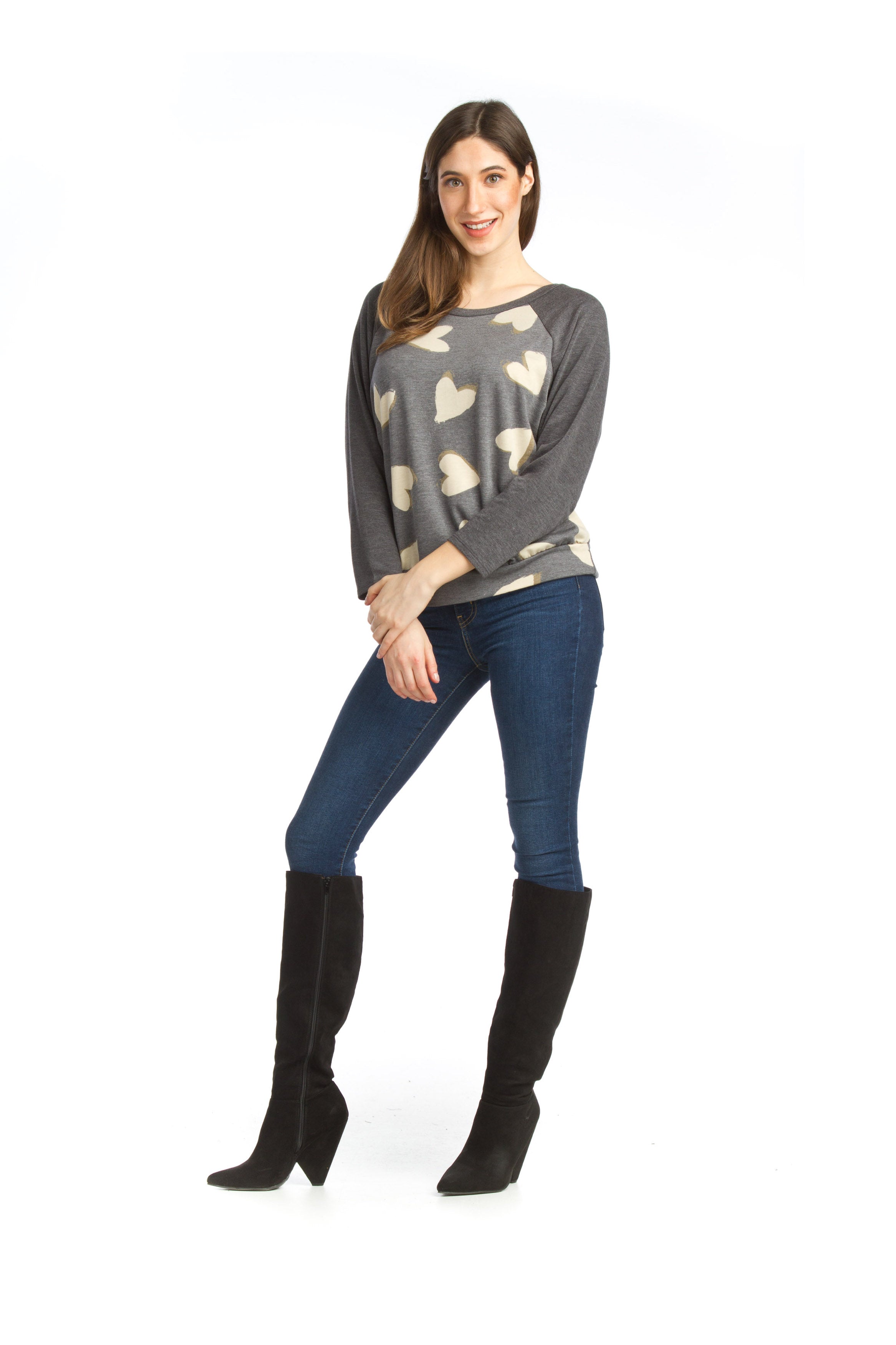 GREY Heart Baseball Sleeve Sweatshirt