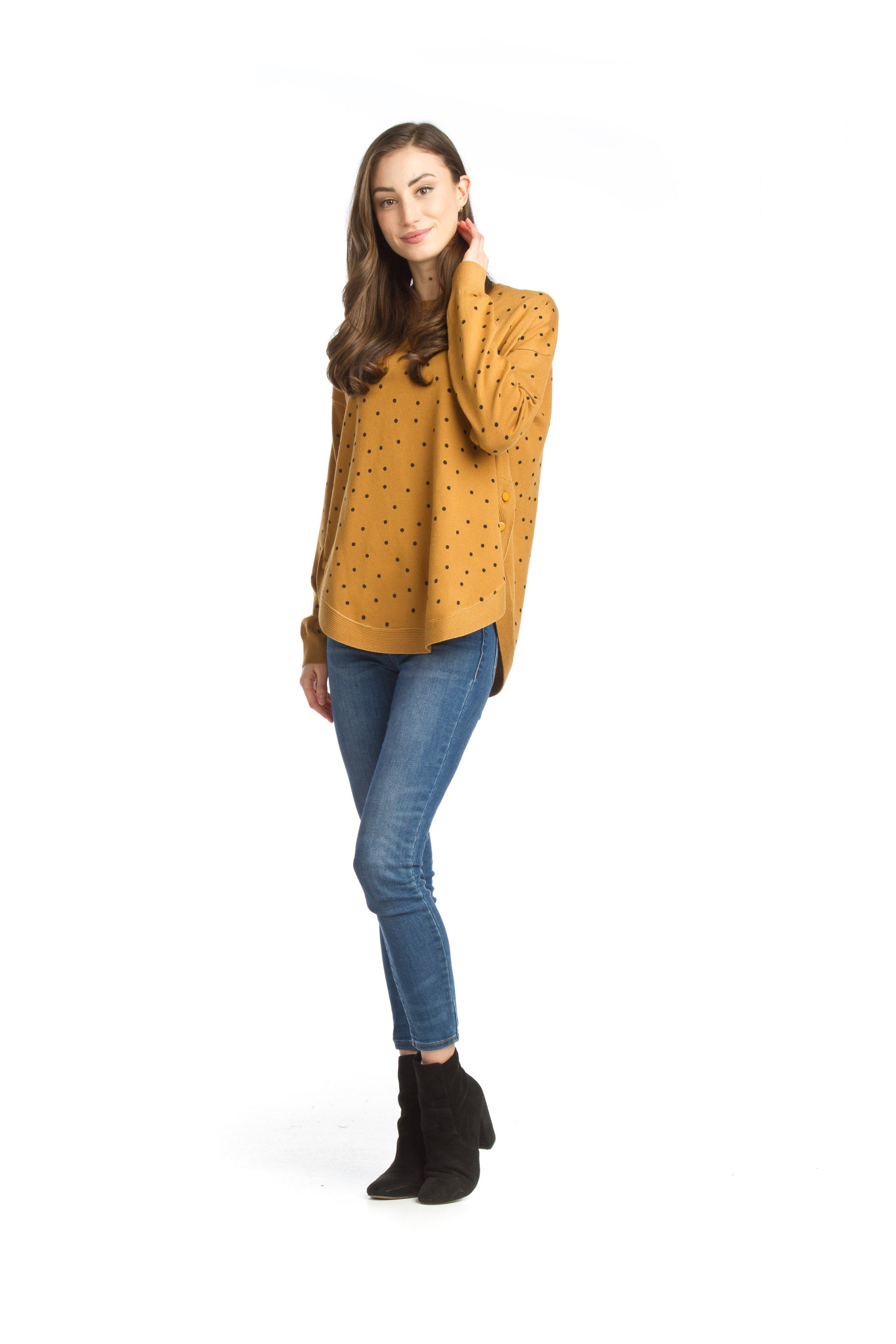 MUSTA Polka Dot Knit Sweater with Side Button Details