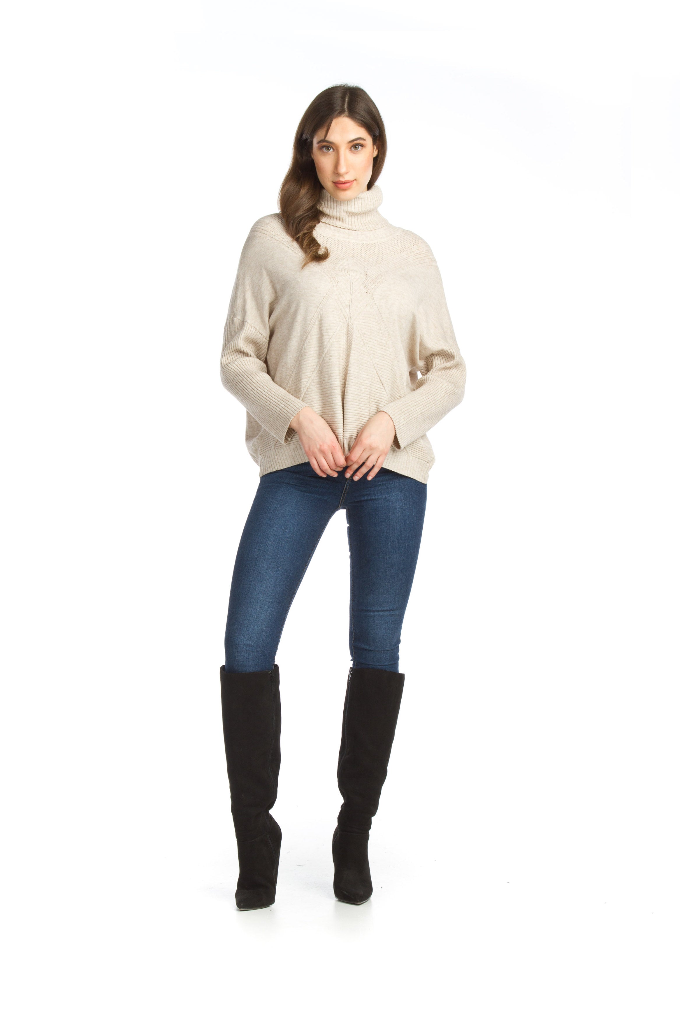 OATML Pointell Knit Sweater with Ribbed Neck & Sleeve