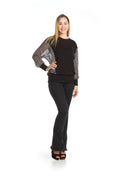 BLACK Knit Sweatshirt with Georgette Sleeve Detail